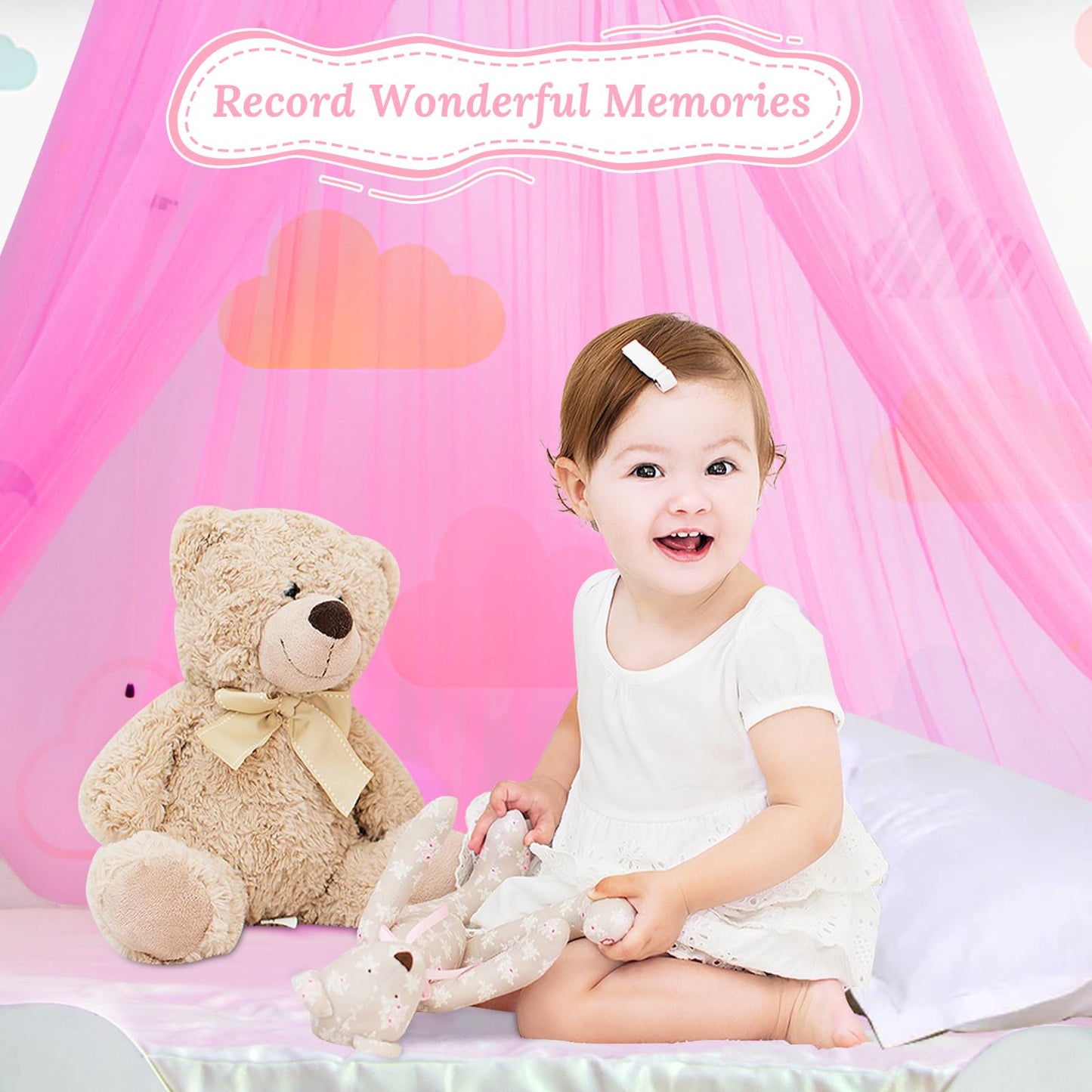 South to East Pink Bed Canopy for Girls, Princess Bed Canopy for Kids Room, Mosquito Net Canopy Girls Beds, Fire Retardant Fabric