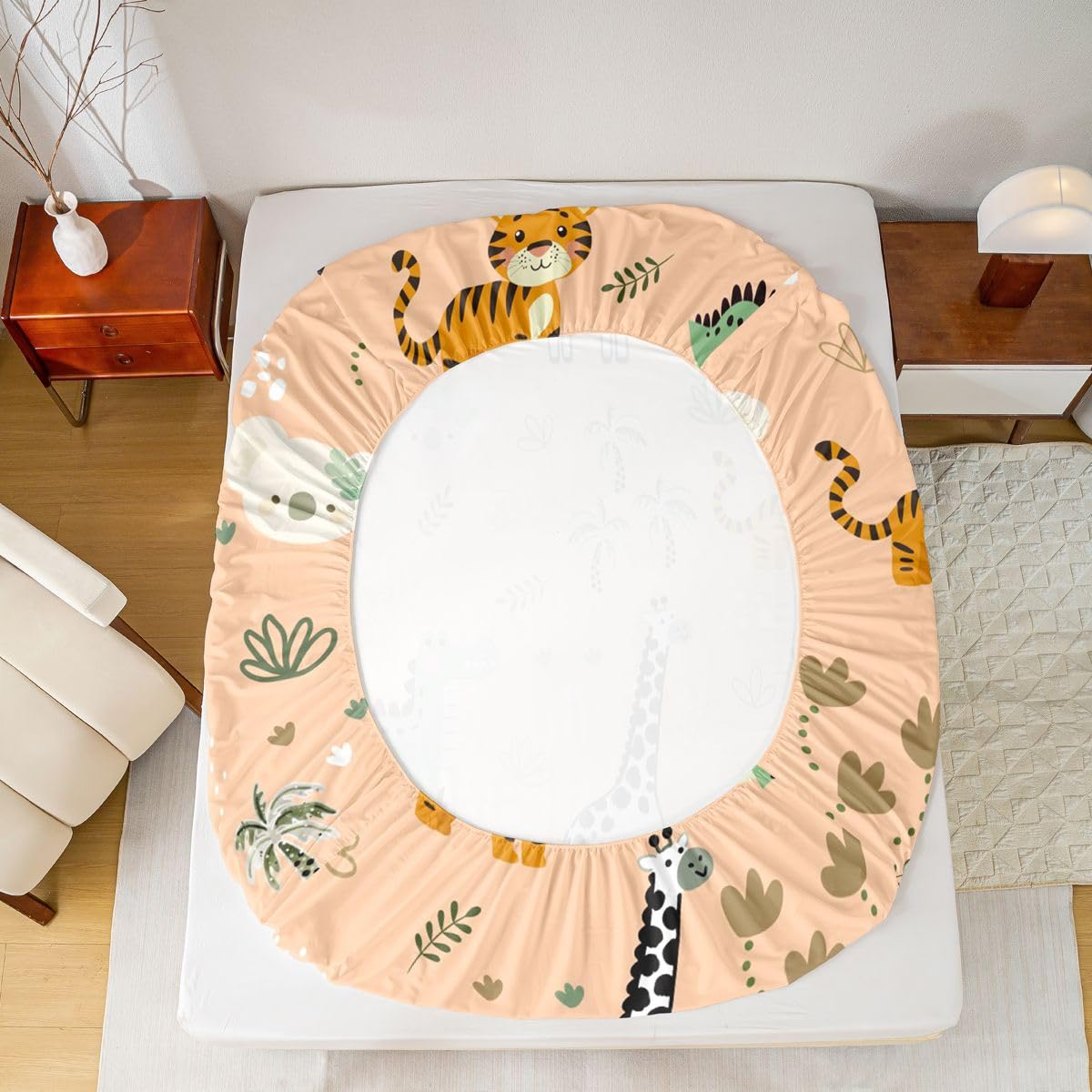 Erosebridal Jungle Animals Sheet Set Full Cute Cartoon Animals Bed Sheets for Kids Boys Girls Safari Flat Fitted Sheet Hunting Wildlife Sheets 3 Pcs