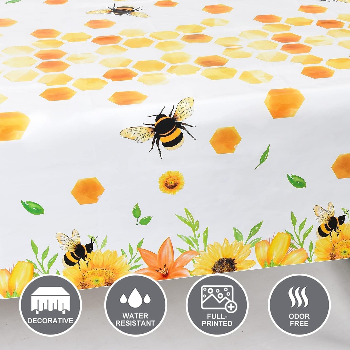 WERNNSAI Bee Tablecloth - 1 Pack 108"x54" Disposable Plastic Table Cover