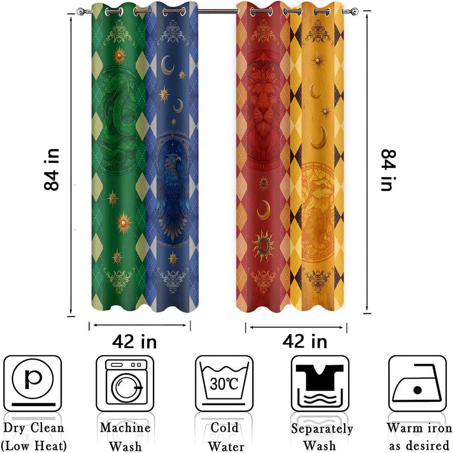 HIYSMT Enchanted Academy Blackout Curtains,Mythical Animal Emblem School House Privacy Drapes,4284inch Magic Flag Window Treatments for Bedroom Living Room,2Panel HILC04