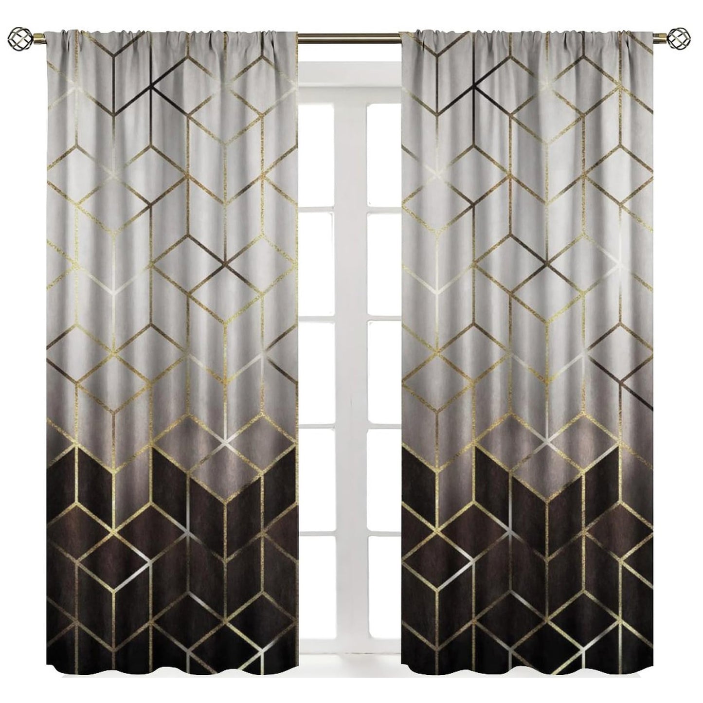 Yearn Jear Geometric Marble Curtains, Black Gold Abstract Geometry Pattern Texture Window Treatments for Bedroom Living Room, Black Luxury Marble Drape 2 Panel Sets,42x45 Inch Decor