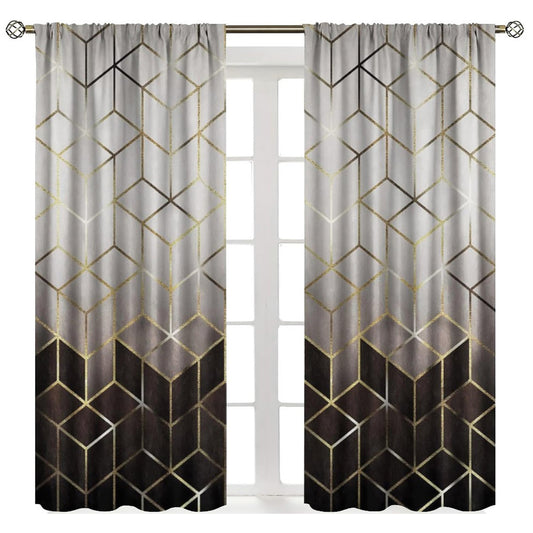Yearn Jear Geometric Marble Curtains, Black Gold Abstract Geometry Pattern Texture Window Treatments for Bedroom Living Room, Black Luxury Marble Drape 2 Panel Sets,42x45 Inch Decor