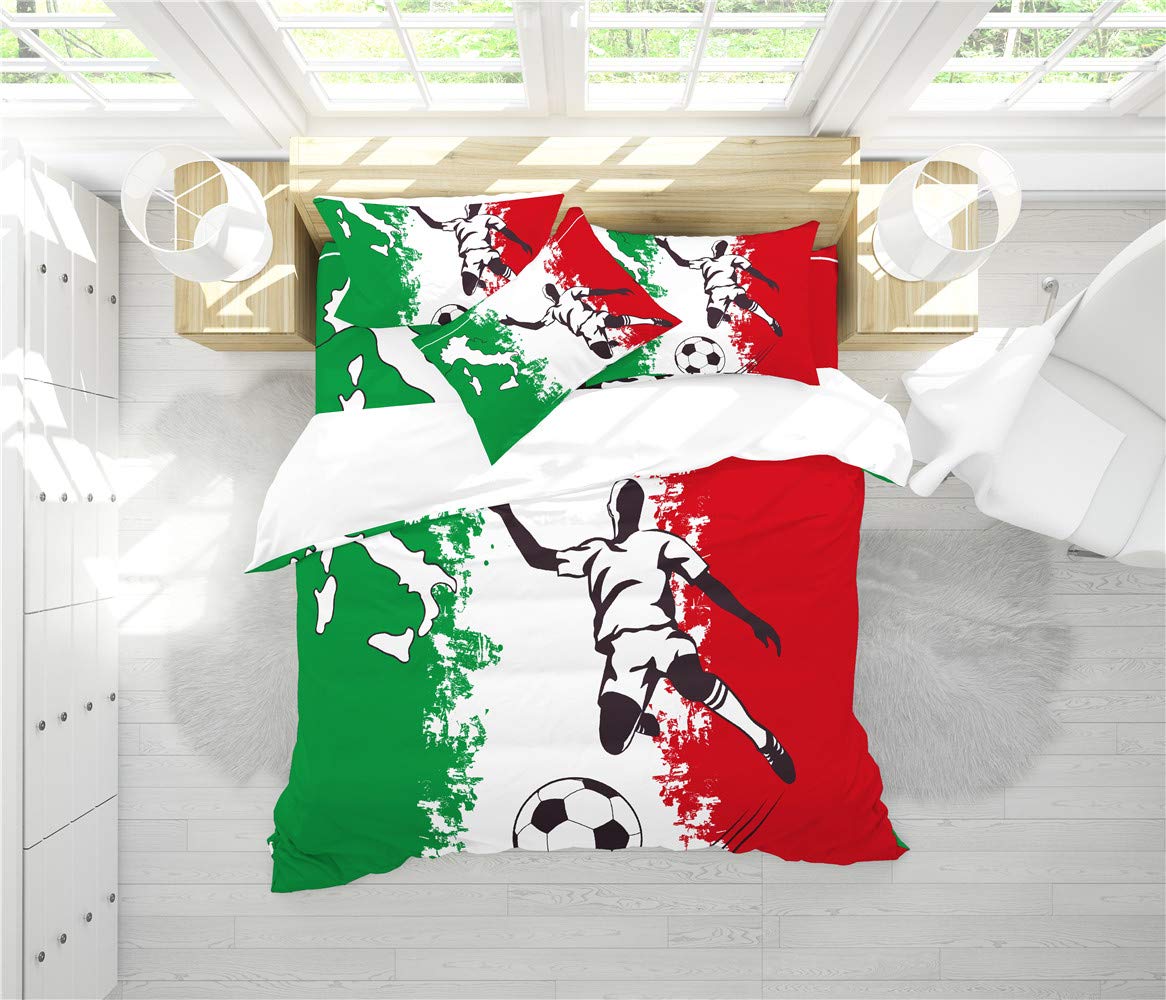REALIN Italian Football Team Soccer Duvet Cover Set Ball Game Bedding Italy Flags Bed Sets 3/4PCS Quilt Covers/Sheets/Pillow Shams,Twin/Full/Queen/King