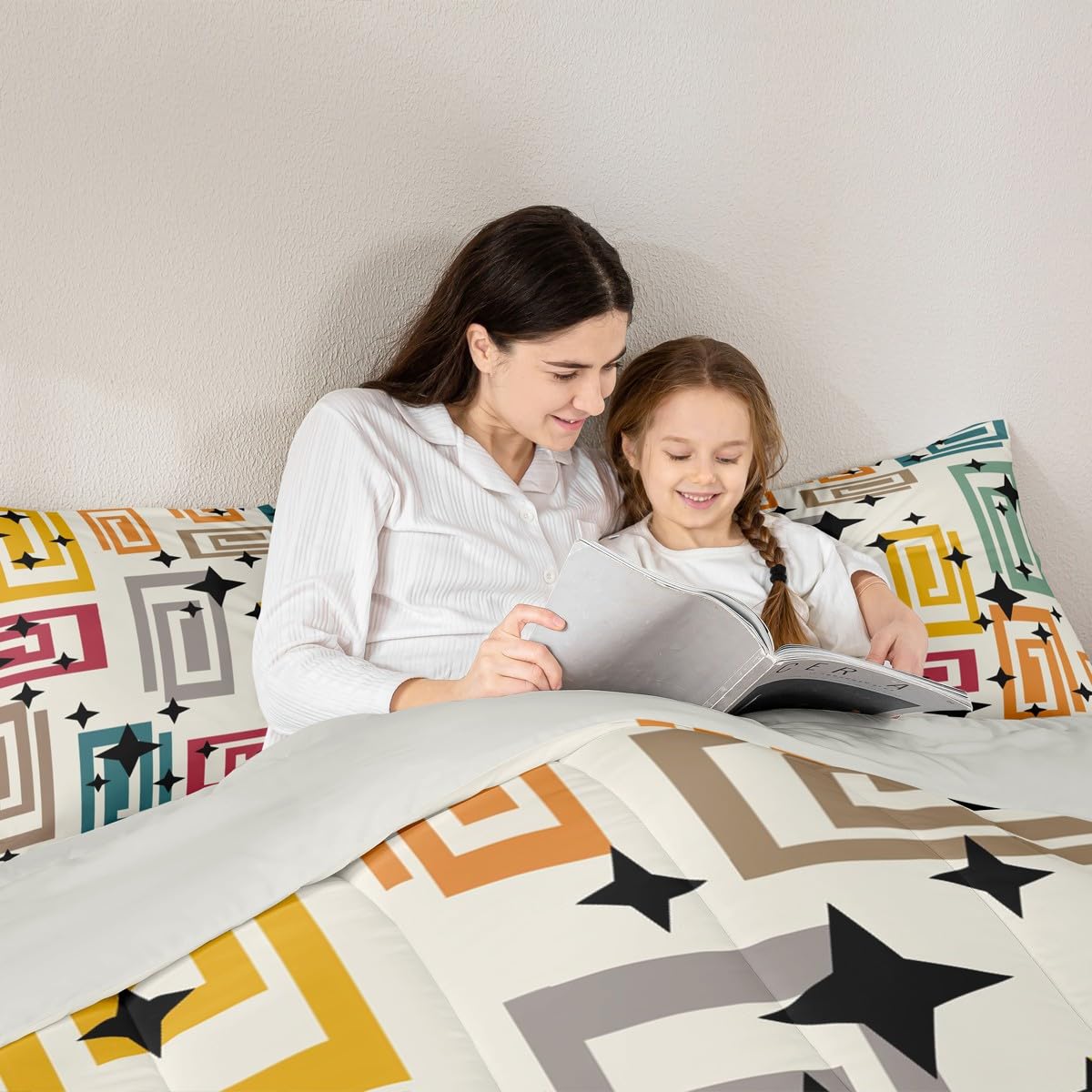 Erosebridal Boho Abstract Geometric Bedding Set King Colorful Geometric Pattern Comforter Set for Kids Boys Girls Black Stars Print Down Comforter,Bohemia Modern Art Quilt Duvet