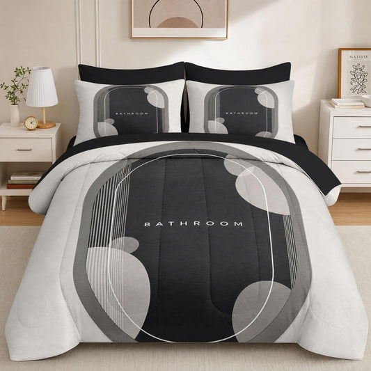 Boewywh Comforter Set Twin Size Minimalist Geometric Modern 7 Pcs, Bedding for Kids and Adults, Bed Sheet Sets with Fitted Sheet 2 Pillowcases & 2 Shams for Bedroom Bed Decor