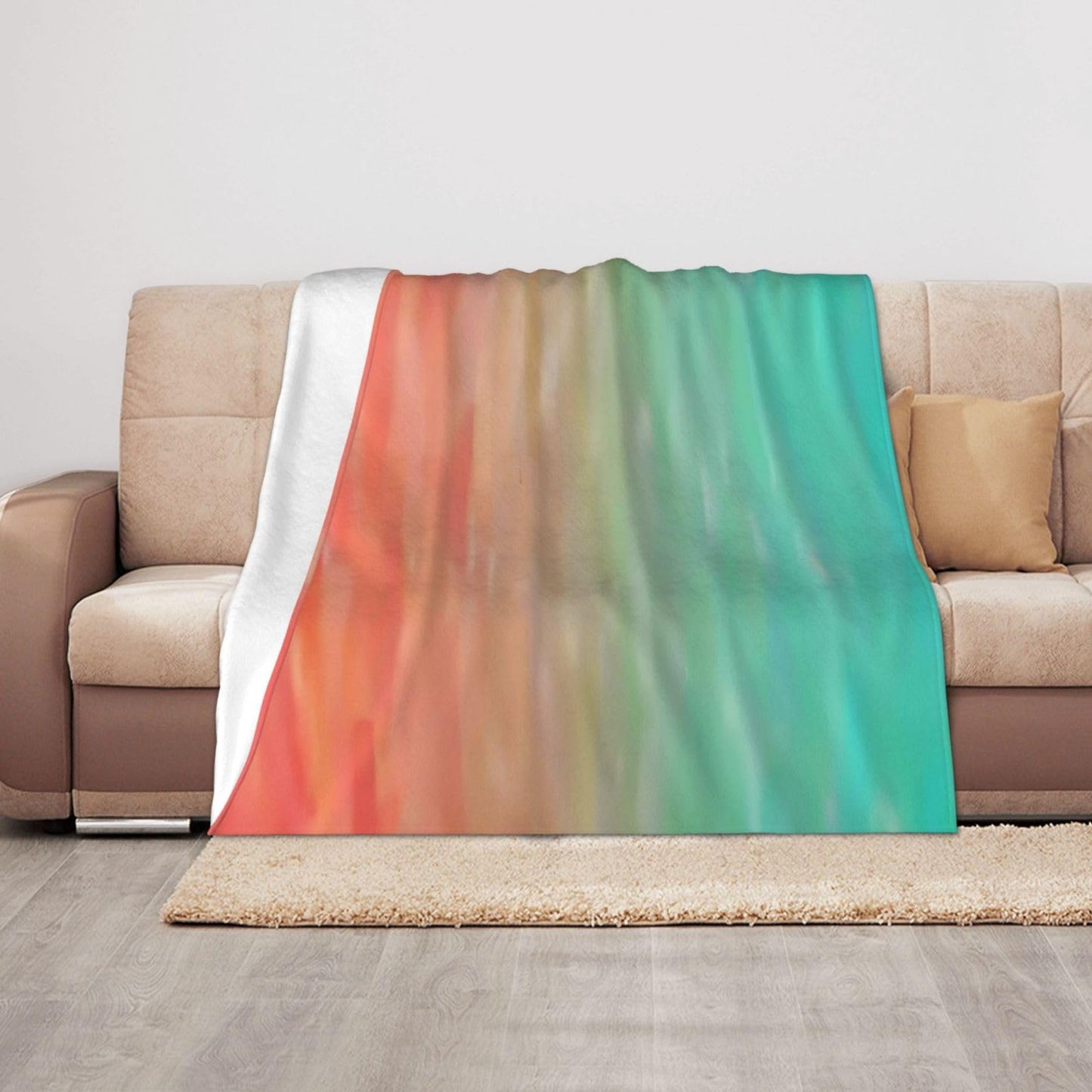 Jfniub Blue Peach Coral Turquoise Blanket Throw Bedding Room Decor Flannel Blankets for Bedroom Living Rooms Warm All Season 50"X40"