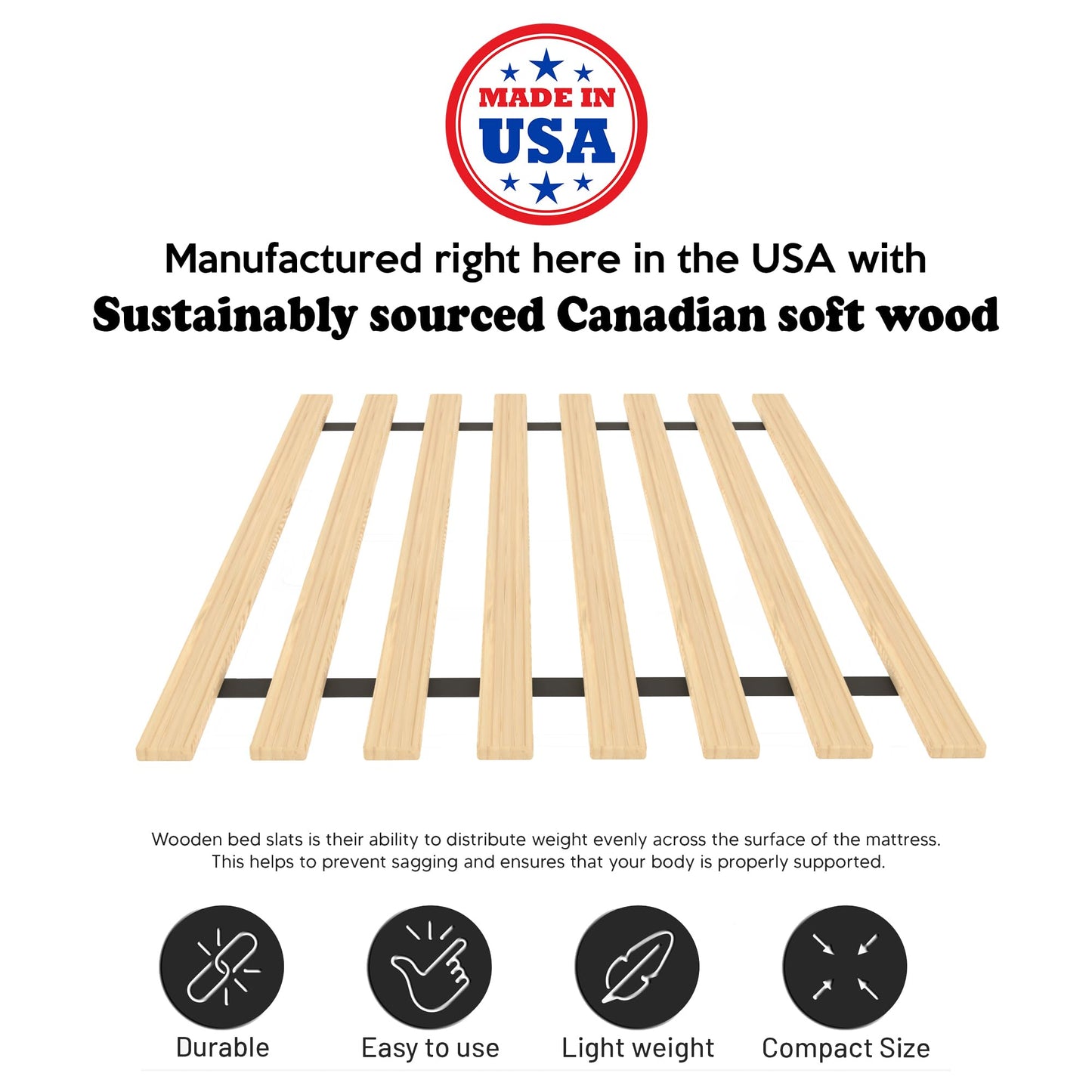 Continental Sleep, 0.68-Inch Vertical Wooden Bunkie Board/Bed Slats, Enhance Mattress Support, Twin(38.5"), Beige