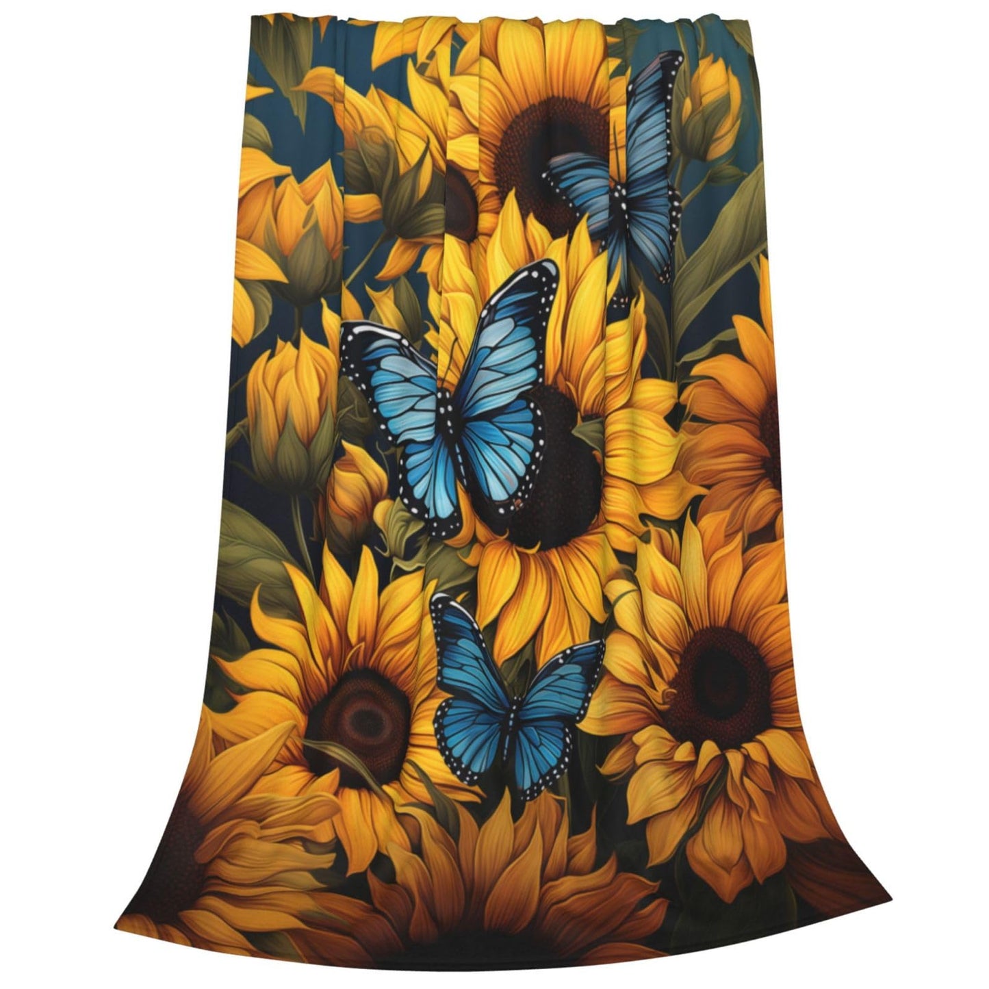 amepay Sunflower Blue Butterfly Blanket Gifts for Grils Women Floral Flannel Throw Blankets for Home Couch Bed Sofa Soft Fuzzy Lightweight Decor All Season 60x50 Inches