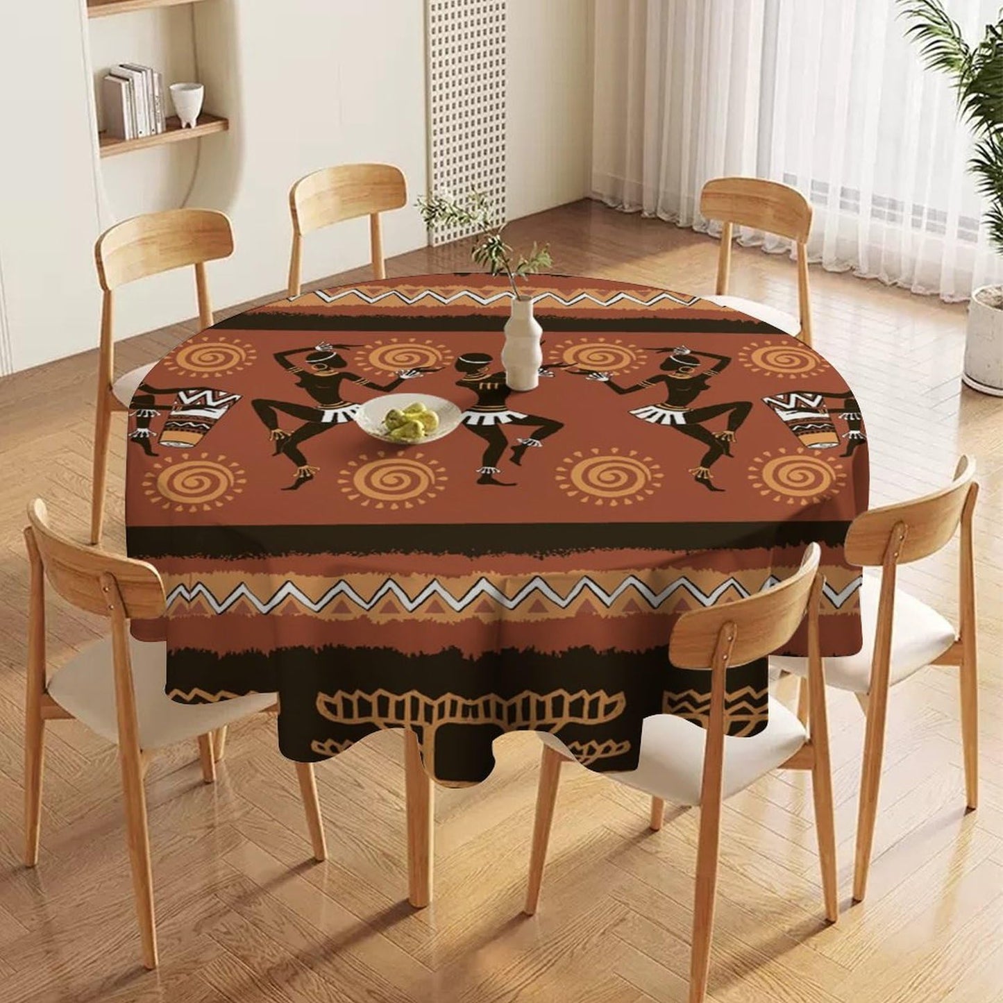YSWOW African Woman Tablecloth, Traditional Tribe Ethnic Dancer Art Printed Print Stain Washable Table Resistant for Kitchen Dinning Outdoor Picnic Party Round 36x36in