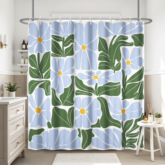 GICDSU Boho Abstract Colorful Floral Shower Curtain, Vintage Retro Blue and Green Matisse Patchwork Shower Curtains for Bathroom, Waterproof Washable Modern Bath Curtain with 12 Hooks, 72x72 Inch