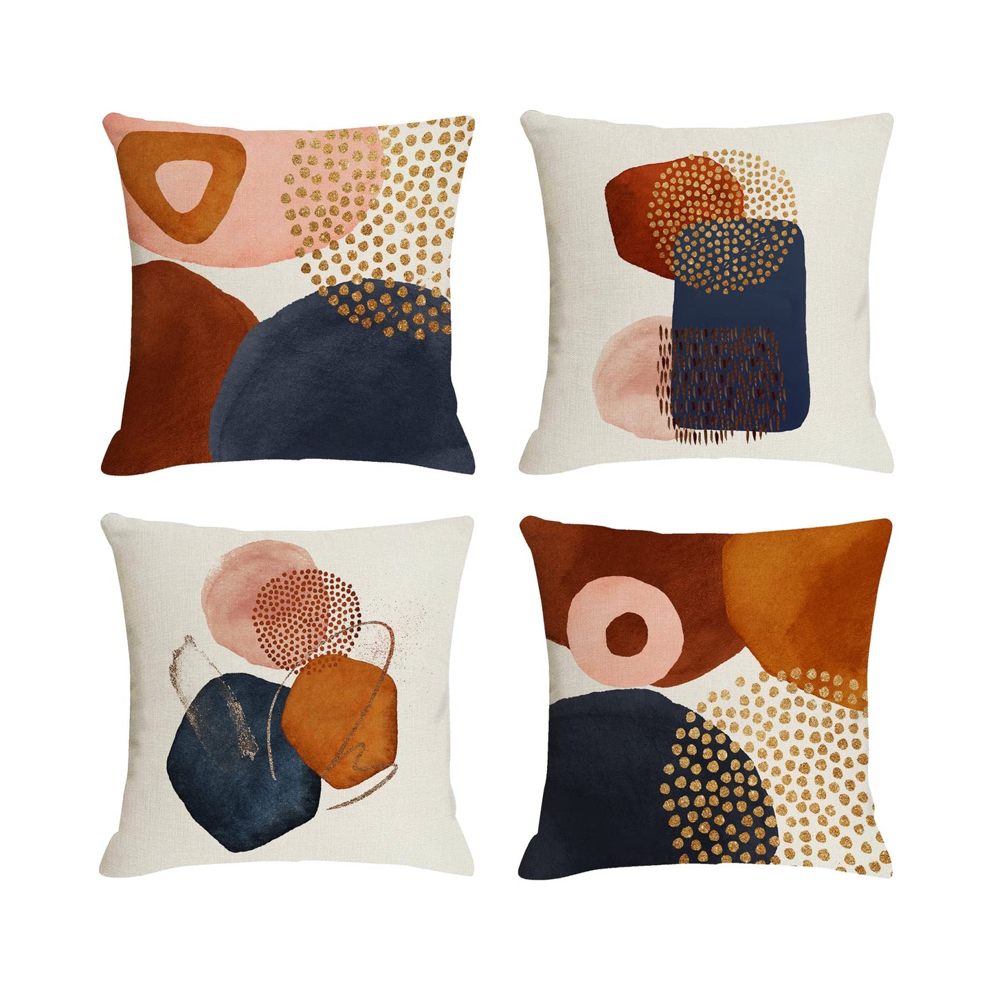 Jartinle Burnt Orange Abstract Throw Pillow Covers 18x18 Set of 4 Mid Century Modern Geometric Minimalist Decorative Pillow Covers for Couch Home Decor
