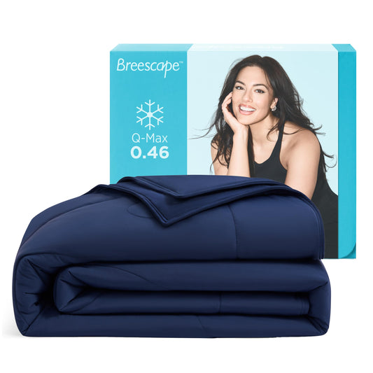 Breescape Cooling Comforter Blanket - BlendTek Q-Max>0.46 Tech, Cooling Blanket for Hot Sleepers & Night Sweats Relief, Breathable Lightweight Summer Bedding, King/Cali King 106x96 in, Twilight Blue