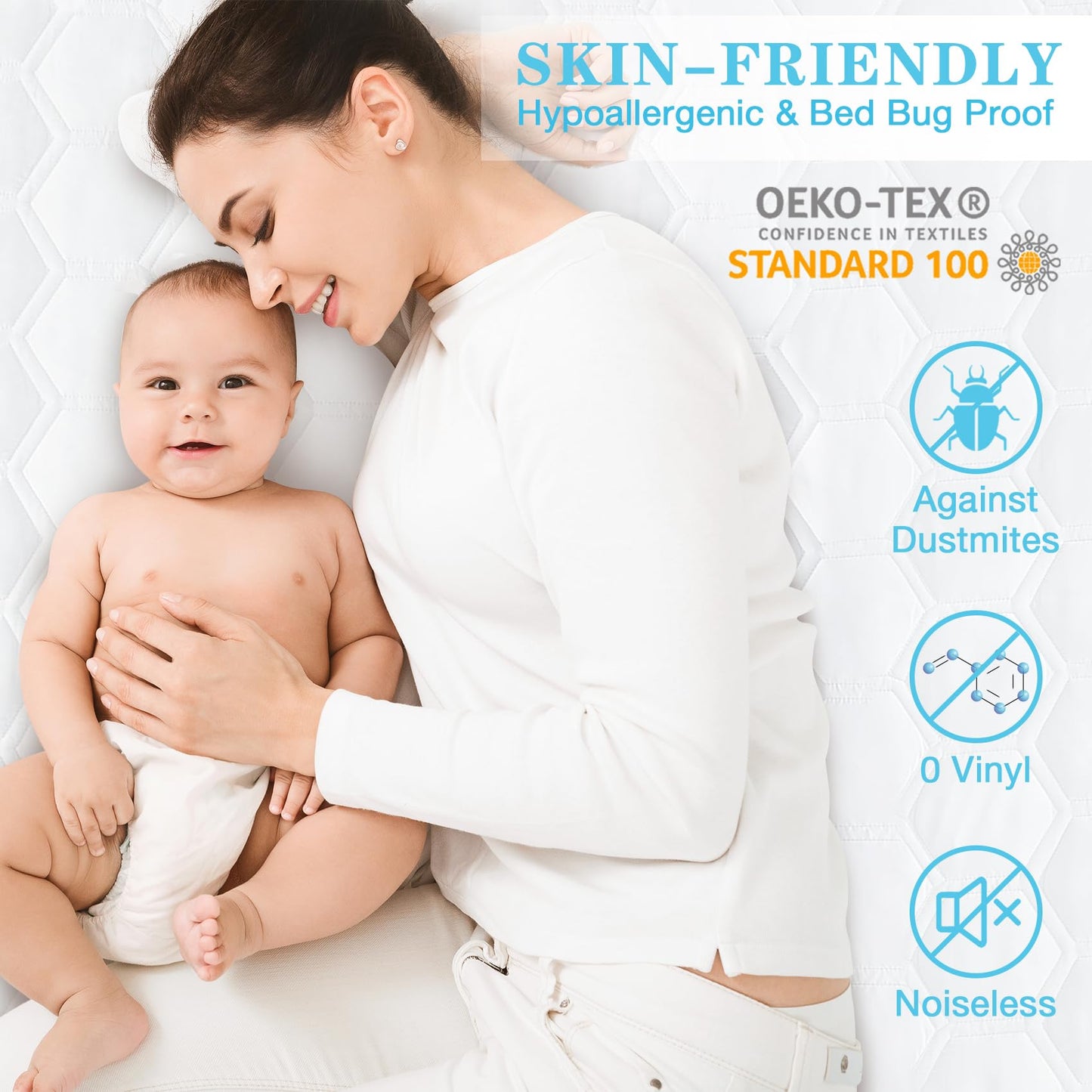 Queen Size Mattress Protector Waterproof, Incontinence Bed Pads Washable Waterproof Bed Cover Cooling Hypoallergenic Mattress Cover, Soft Breathable Quilted Mattress Pad with Deep Pockets to 21 inches