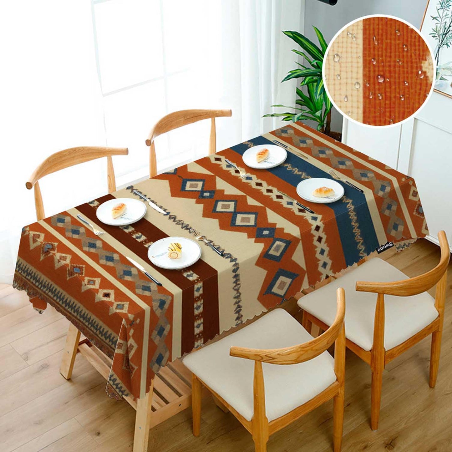 Swono Tribal Patterns Rectangular Tablecloth Vintage Geometric Native Southwestern Style Washable Table Cloth Kitchen Dining Room Table Cover for Party Dinner 50x72 Inch Tablecloths