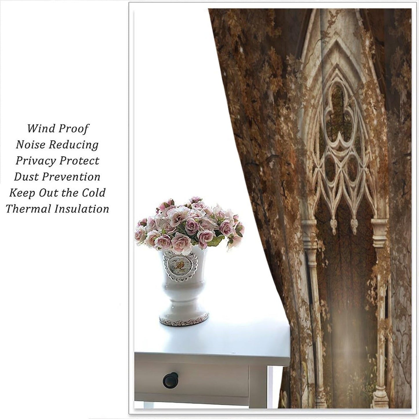 YCness Fantasy Nature Landscape Curtains, Golden Sparkle Gothic Fantasy Gate Magic Dreamland Fairy Window Treatments for Kitchen Living Room Bedroom Home, 2 Panels 42x45 Inch