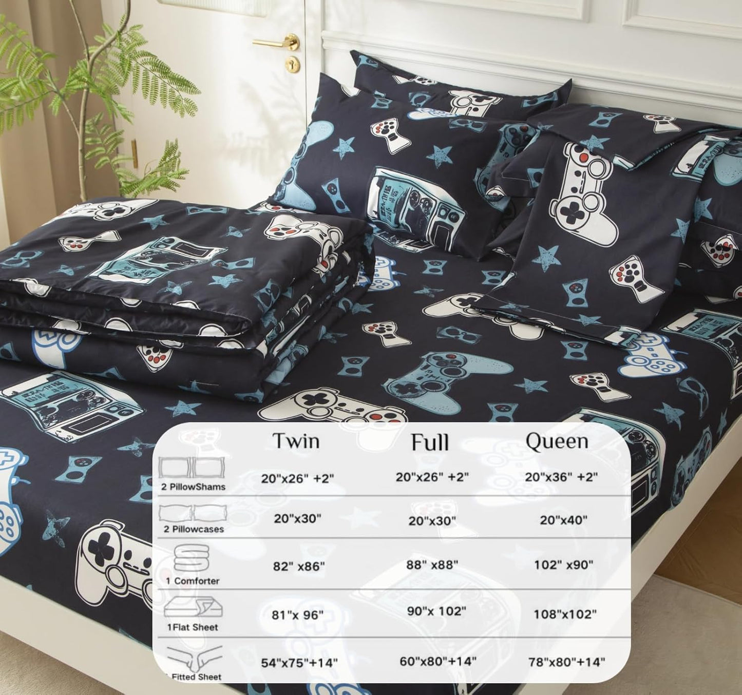 SDY 7PCS Twin Gaming Console Comforter & Sheet Set，Soft Cute Gamer Microfiber Bedding for Kids, Boys & Toddlers Room Decor,Includes 1 Comforter, 1 Flat&Fitted Sheet, 2 Pillowcases & 2 Pillow Shams
