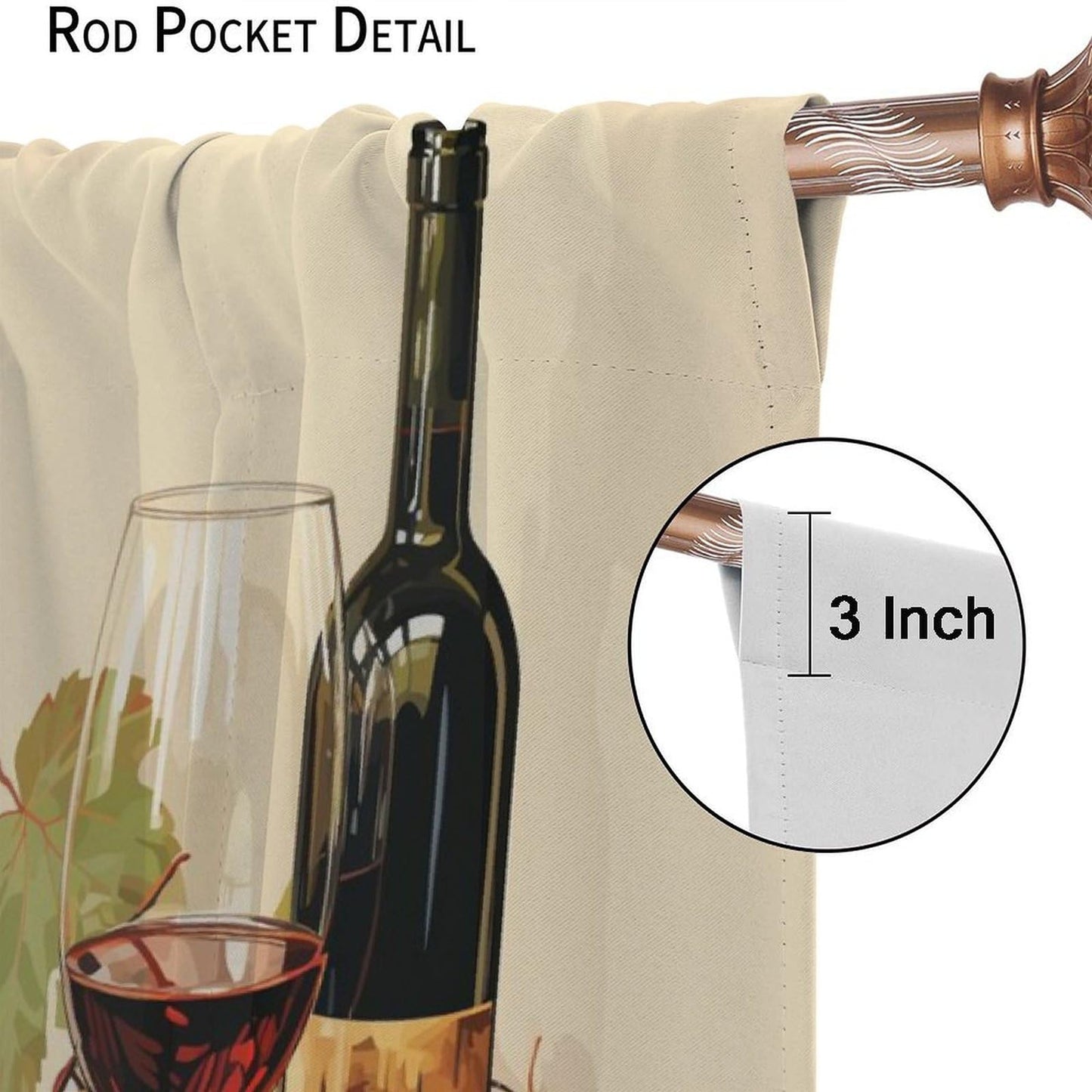 JADERYS Red Wine Kitchen Curtains Bottles Glasses Grapes Retro Abstract Bedroom Living Room Blackout Rod Pocket Decoration Window Drapes 2 Panels W21xL45in