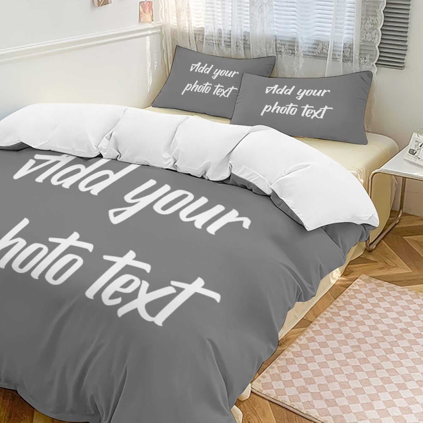 Lonhooker Custom Comforter Set, Custom Three-piece Bed Set Personalized Cover Set 3-Piece with 2 Pillowcases Customized Picture Bedding Sets with Picture Text Logo Universal All Season (Color05)