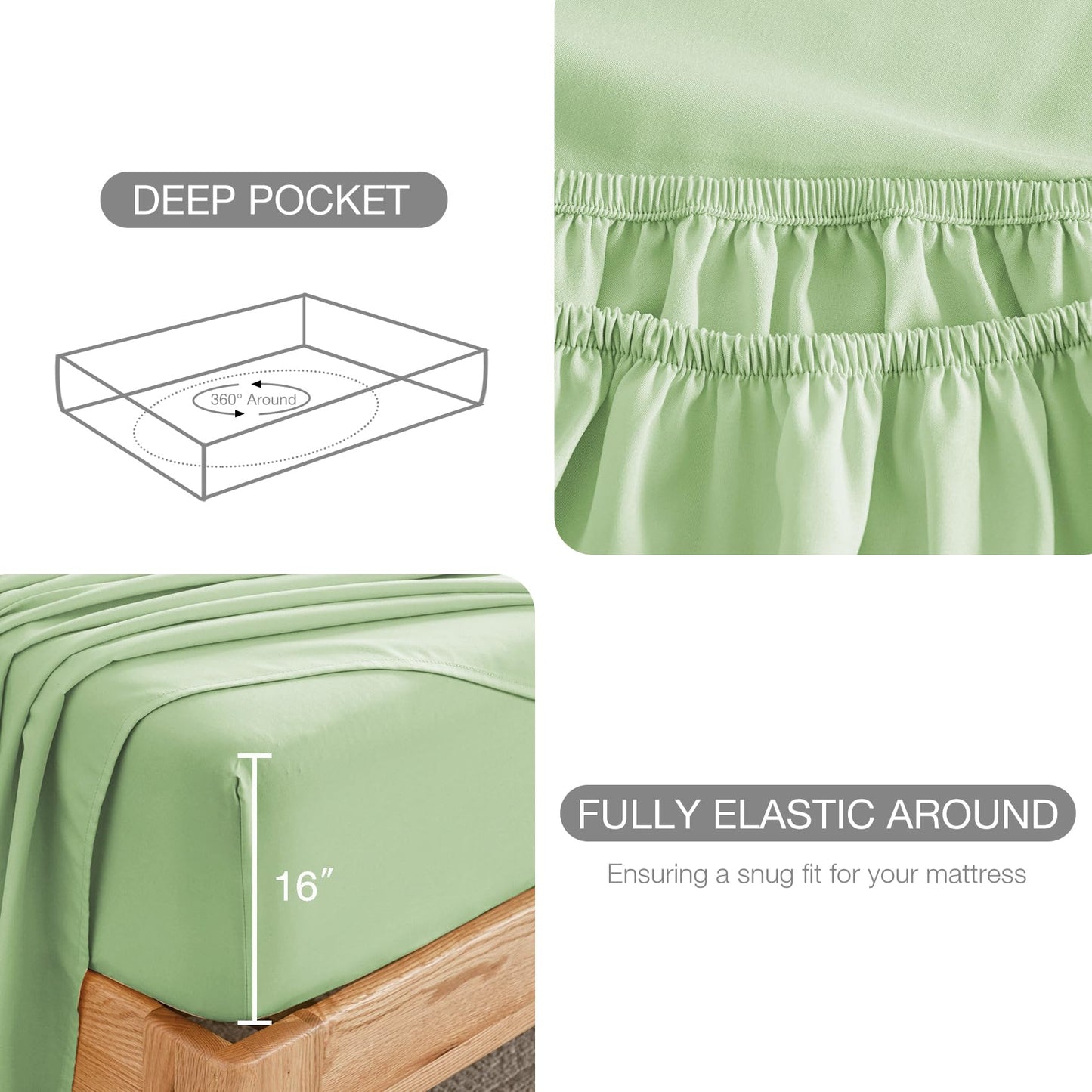 Yibeizi Sage Green Sheet Set Full Size, Kids Bedsheets Microfiber Deep Pocket Cute Bed Sheet & Pillowcase Sets 4 Pieces