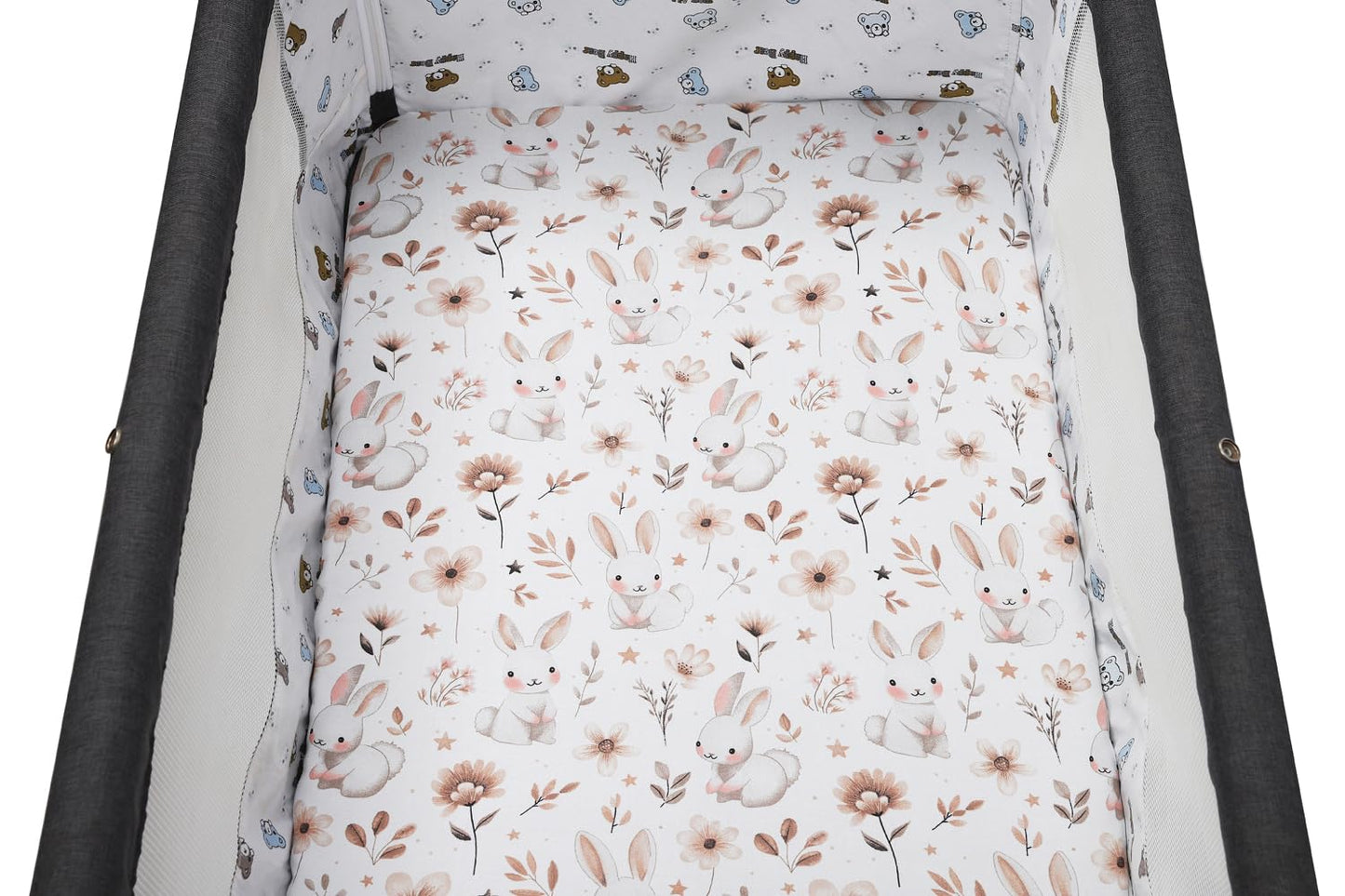 Tontukatu Stretchy Fitted Crib Sheets Set 2 Pack Portable Crib Mattress Topper for Baby Girl Boy,Ultra Soft Jersey Material, Brown & Rabbit