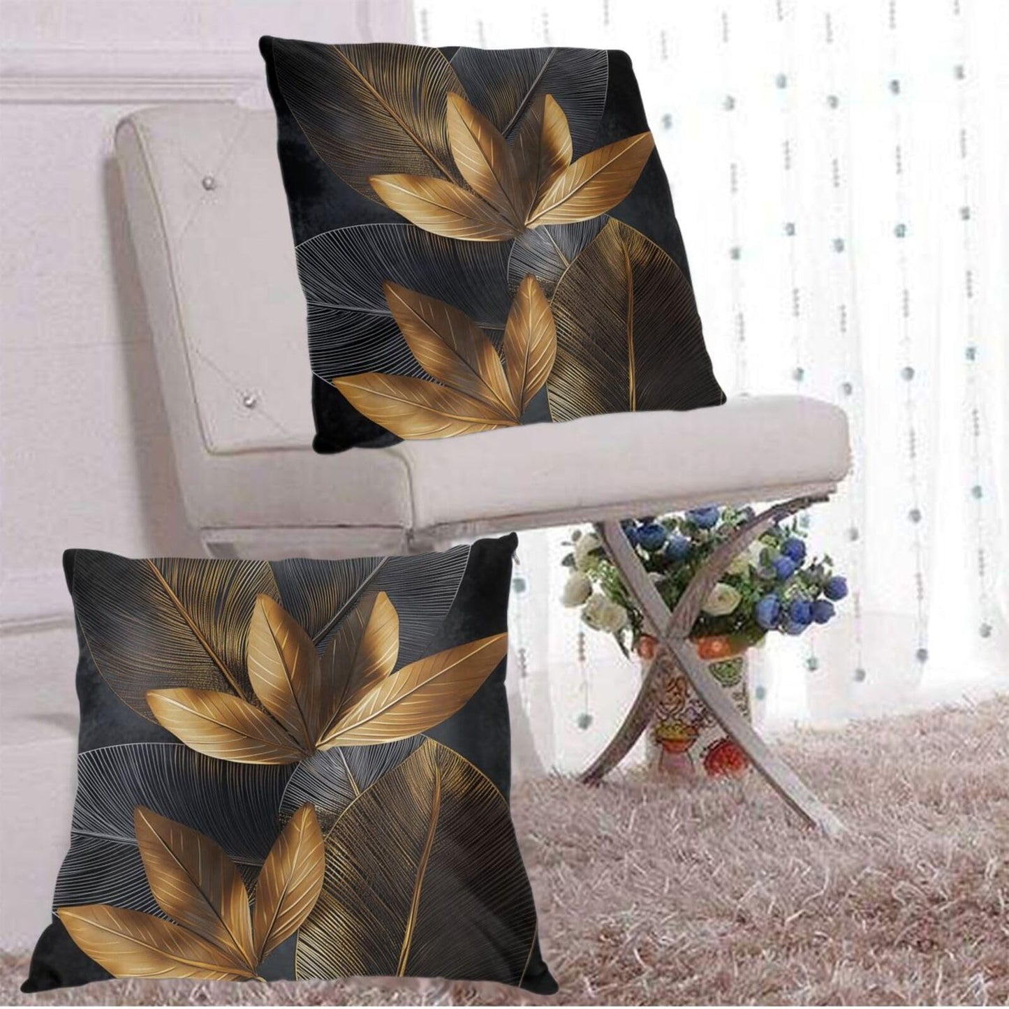 Droerfes Gray Golden Leaf Throw Pillow Covers Set of 2 Couch Pillow Case Decoration Cushion Covers for Sofa Home Living Room Bedroom Outdoor 18X18 Inch