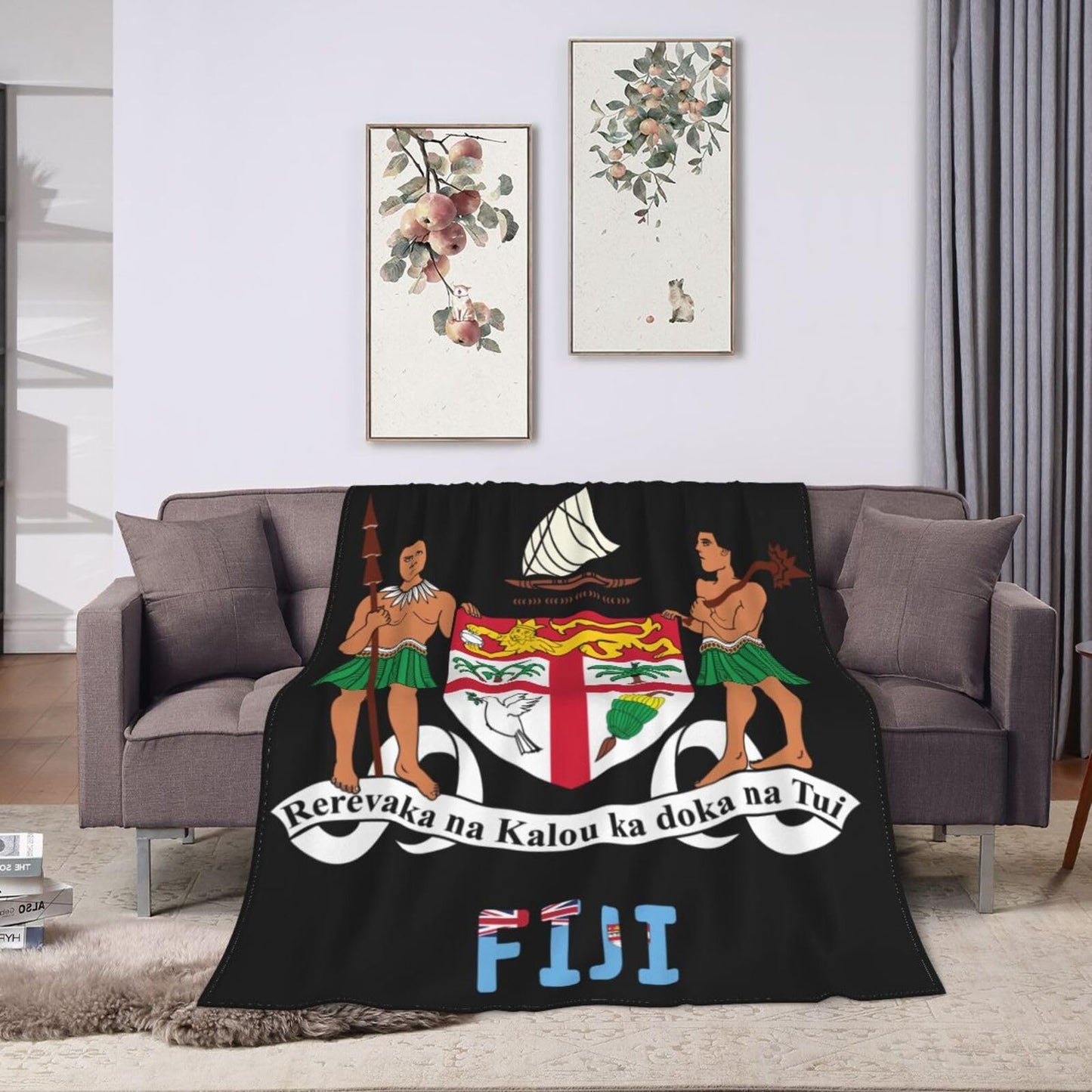 Fijian National Emblem Blanket Throw Blanket for Couch Sofa Plush Fleece Bed Blankets Lightweight Comfy Flannel Ultra-Soft Warm Blankets for Home Camping Travel Gift 80"X60"