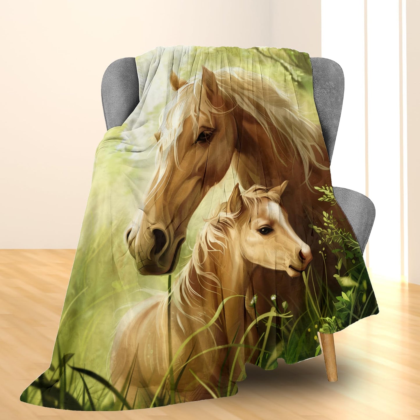 Ti Caldi Cute Horse Blanket, Soft Warm Lightweight Animal Flannel Throw Blanket for Couch, Bed, Travel & Outdoor, Cozy Fluffy Fuzzy Blankets for Women Boys Girls, Home Decor 60×50 in