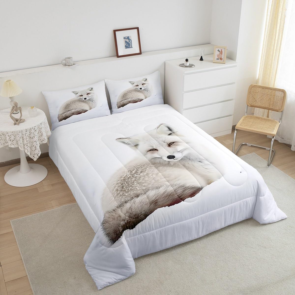 Feelyou Fox Comforter Set Arctic Fox Bedding Set for Kids Boys Girls Cute Animal Comforter Wildlife Quilt Set 1 Comforter Set with 1 Pillowcase Twin Size