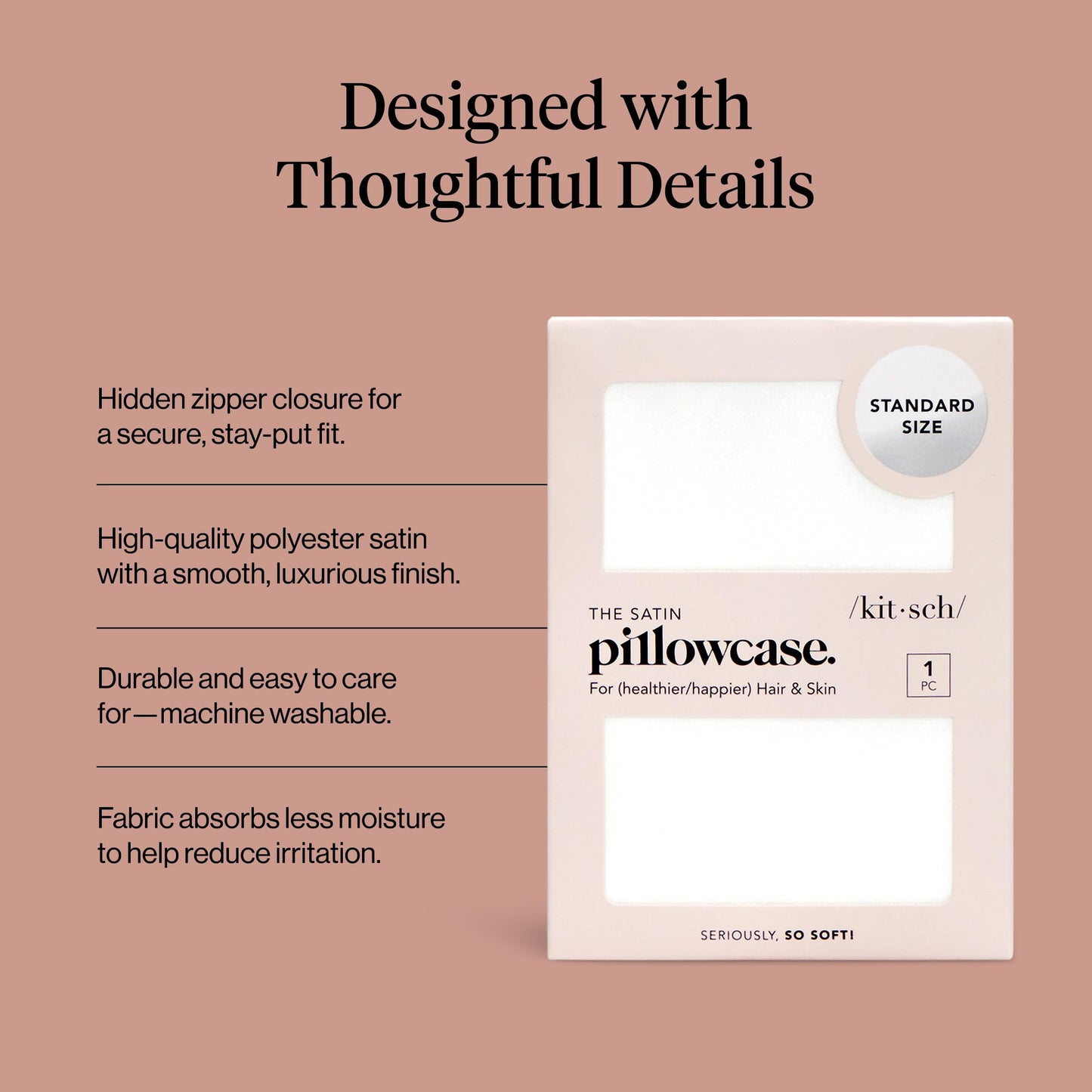 Kitsch Satin Pillowcase with Zipper for Hair & Skin - Softer Than Silk Pillow Cases, Smooth Cooling Satin Pillow Case, Wrinkle-Free, Machine Washable - Pillow Cases Standard Size (19x26) - Ivory