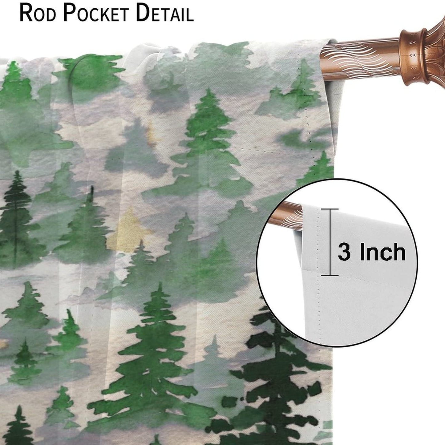 SXXLDNG Green Gold Forest Curtains, Nature Tree Misty Forest Silhouette Landscape Window Treatments Curtains,Tree Woodland Curtains Rod Pocket Drapes for Living Room Bedroom, 42x63in