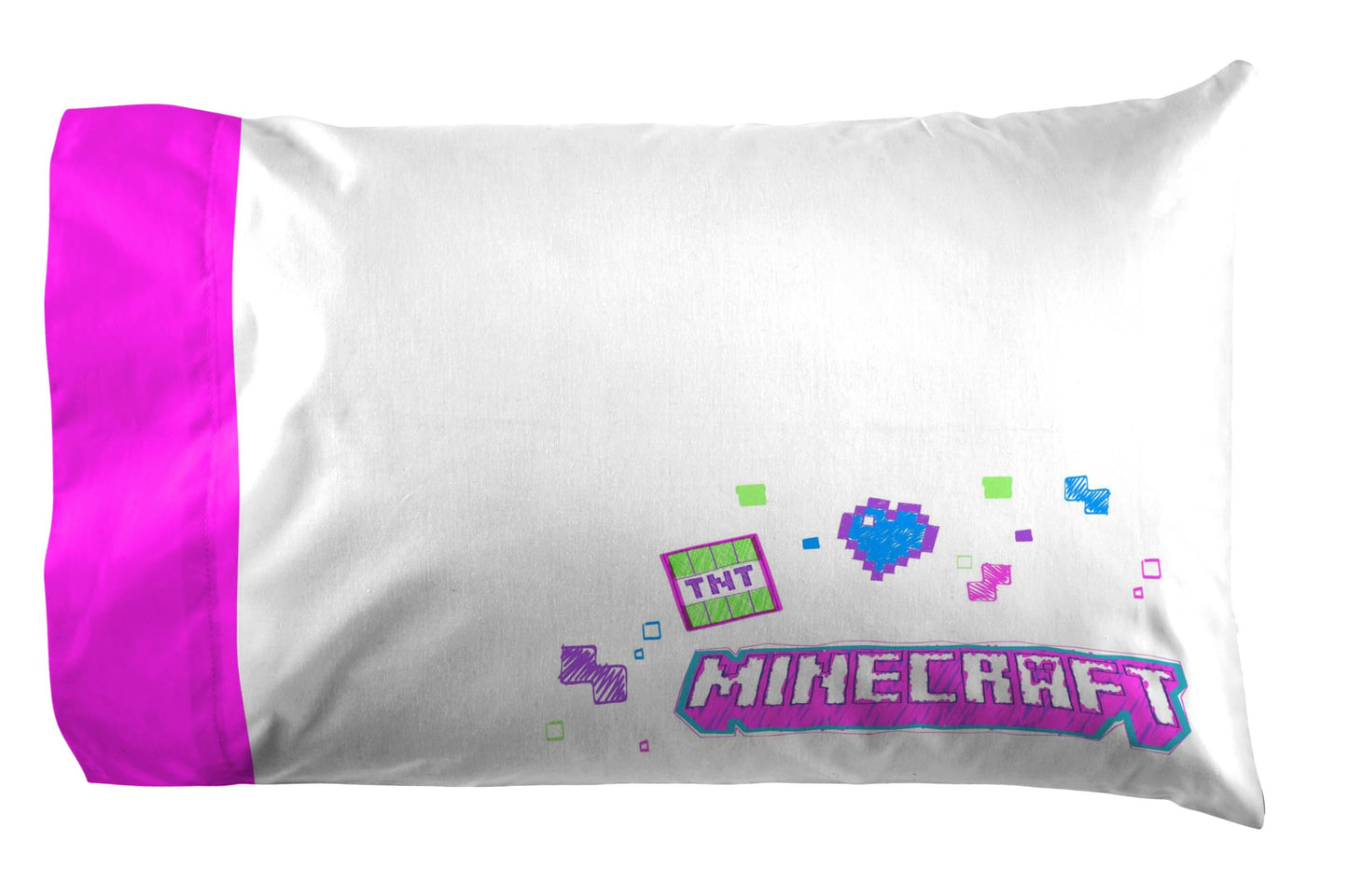 Jay Franco Kids Sheet Set with Fitted, Flat Sheets & Pillow Cover - Ultra-Soft Bedding with Pillowcase for Room Decor, Purple - Minecraft, 3 Piece Twin
