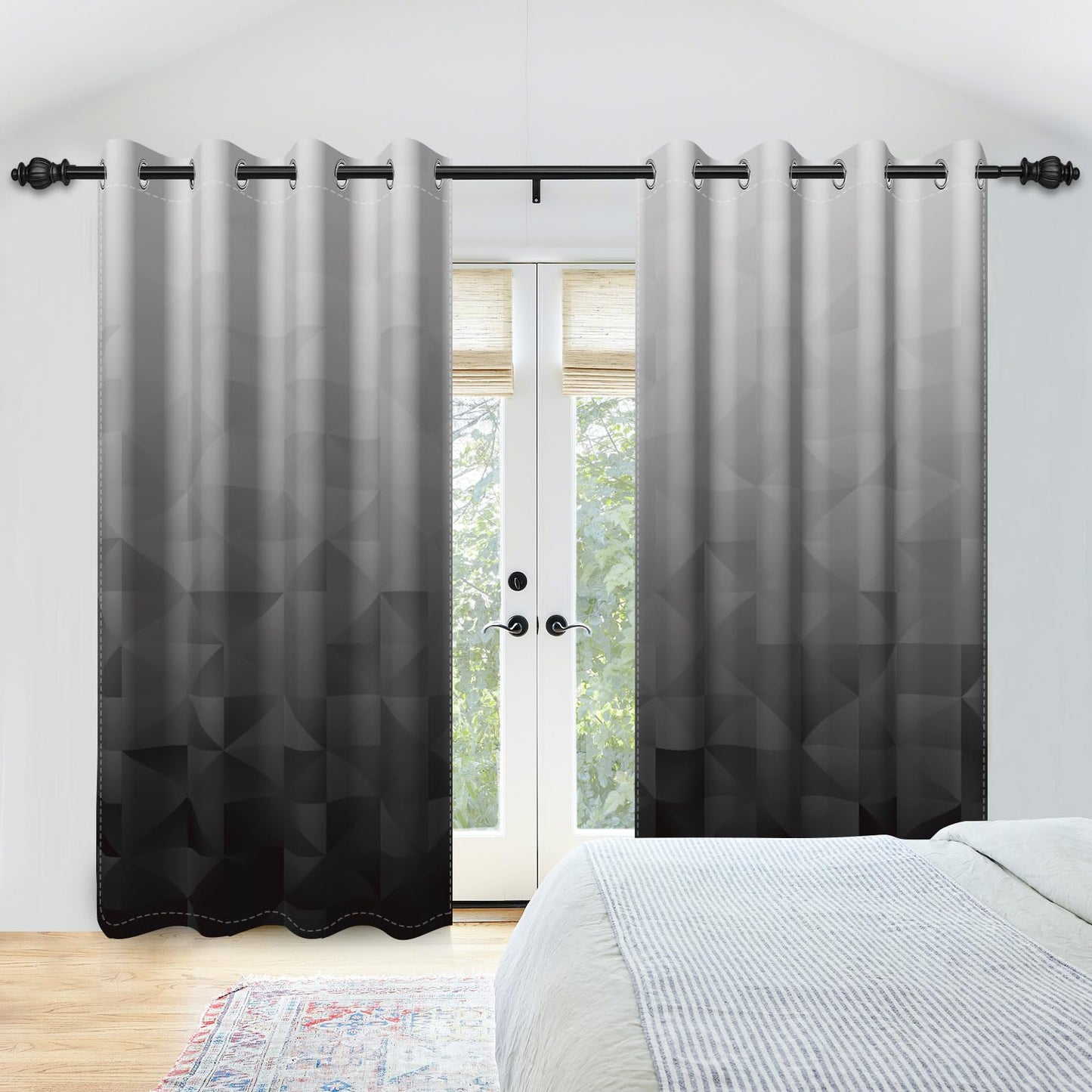 Xiazhilaio Gray Ombre Blackout Curtains 52 x 84 Inch, 2 Panels Gradient Geometric Print Drapes with Grommet Top, Modern Minimalist & Urban Style Window Treatment for Bedroom Living Room