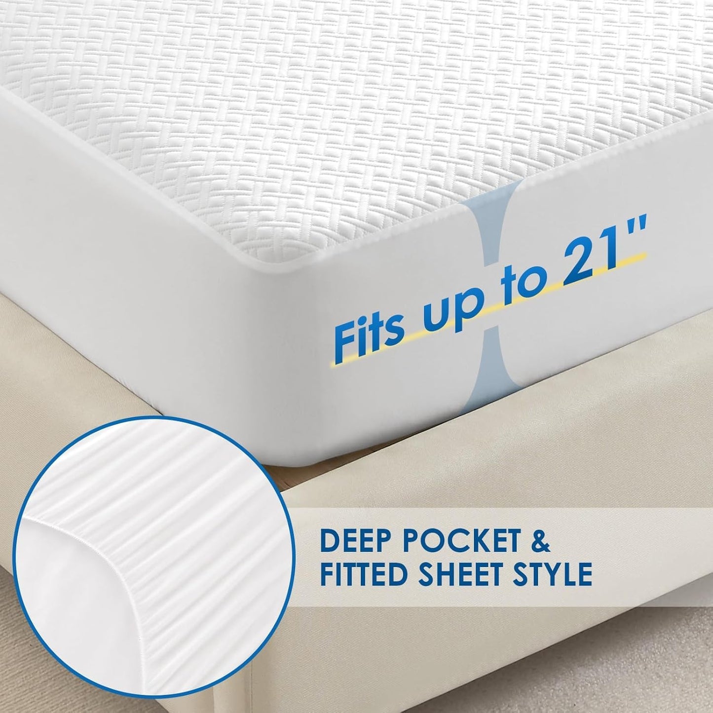 Cozymaker Queen Size 100% Waterproof Mattress Protector, Cooling Mattress Cover Fitted 8-21" Deep Pocket, 3D Air Fabric Soft Breathable Bed Mattress Pad Cover Noiseless Washable