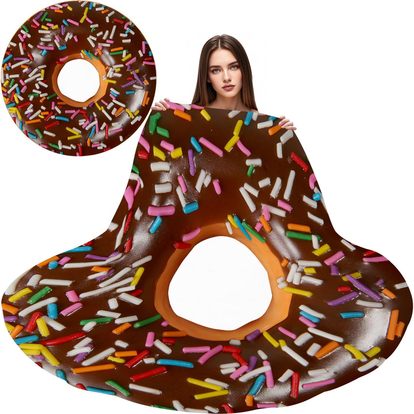 Chocolate Doughnut Donut Blanket for Kids Adults Round Cozy Flannel Funny Gifts Realistic Food Throw Blankets Novelty Soft for Men Women for Bed Couch 60 Inches