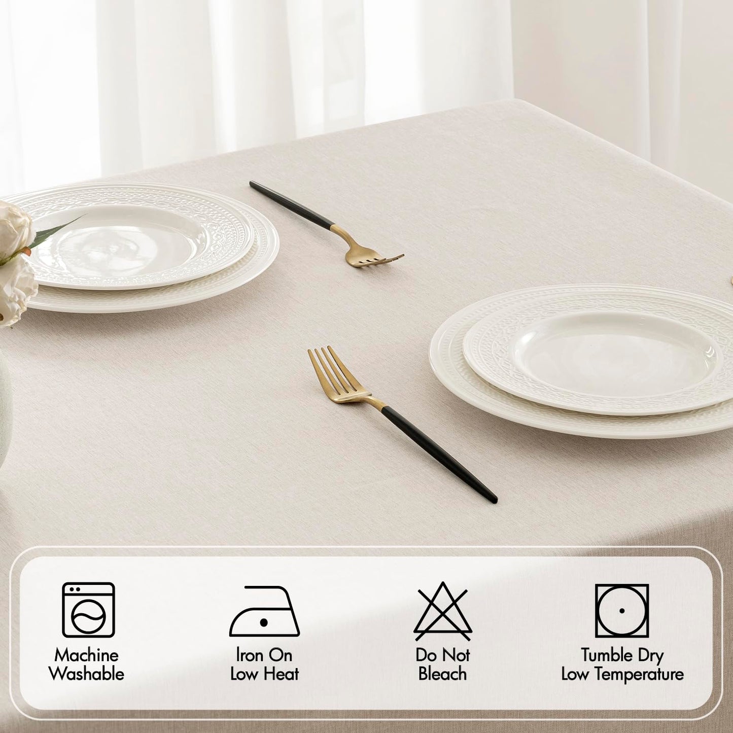 MIULEE Beige Rectangle Linen Polyester Tablecloth with Decorative Cutouts Spring Waterproof Stain Resistant & Shrink-Proof Table Cloth 52x70 inch Farmhouse Style for Dining Wedding and Outdoor