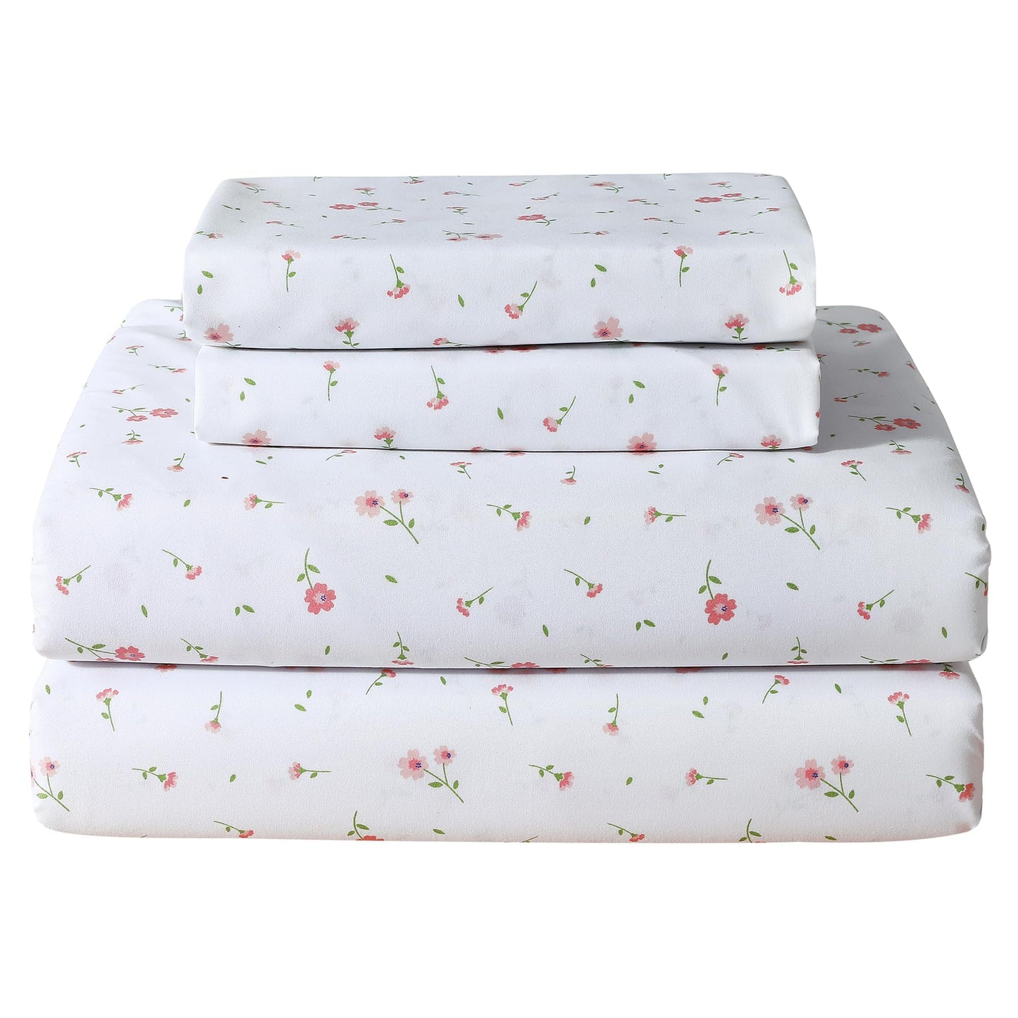 Softan Pink Floral Queen Sheet Set Flower Bed Sheets Queen Size - 4 Piece Microfiber Patterned Fitted Bed Sheets with 15" Deep Pocket, Cozy Cute Pink Flower Sheets and Pillowcase Set