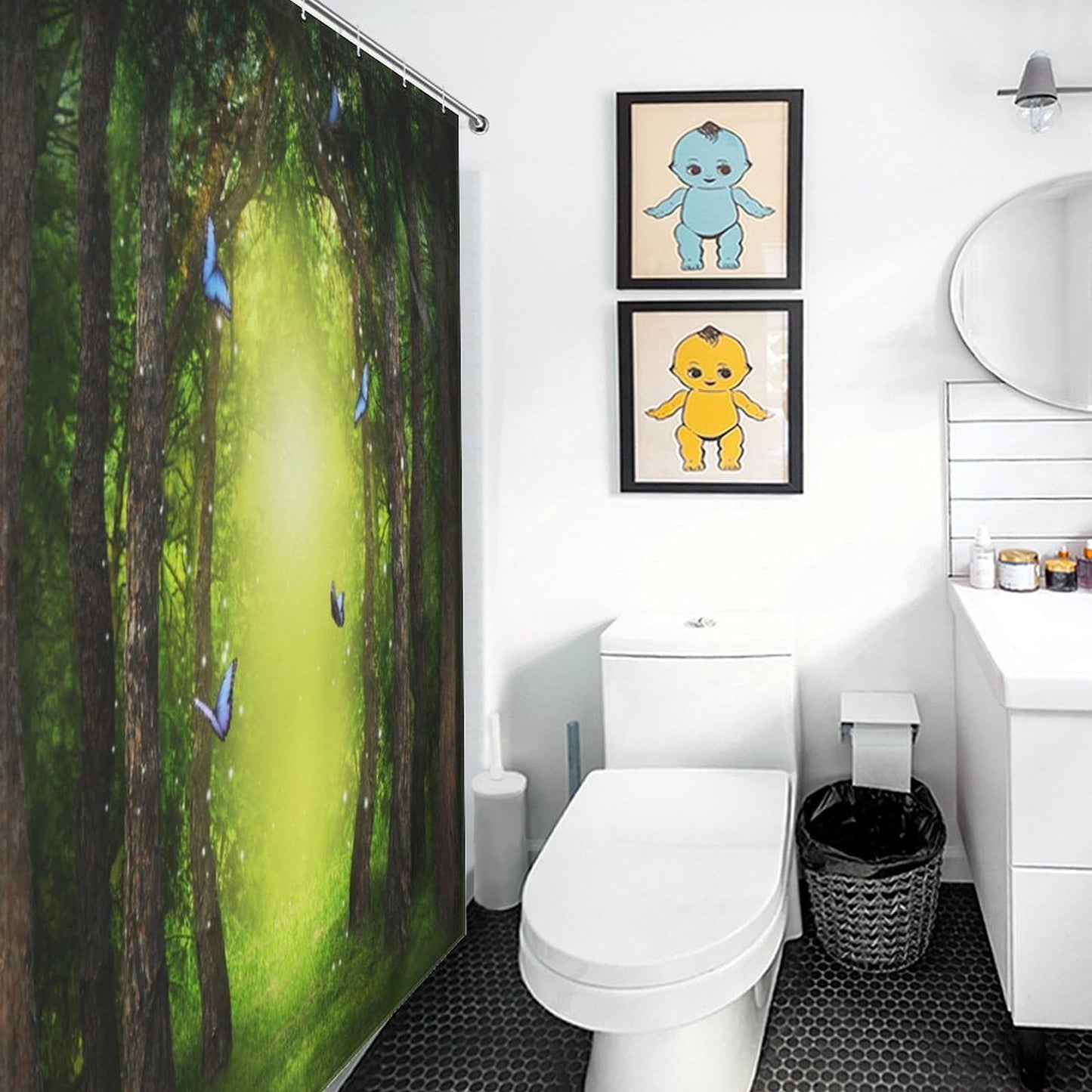 TYVGICZ Fantasy Forest Shower Curtain Fairy Tale Enchanted Woods Mystical Landscape Nature Butterfly Bath Curtains for Bathroom Decor Polyester Fabric，66x72 Inch