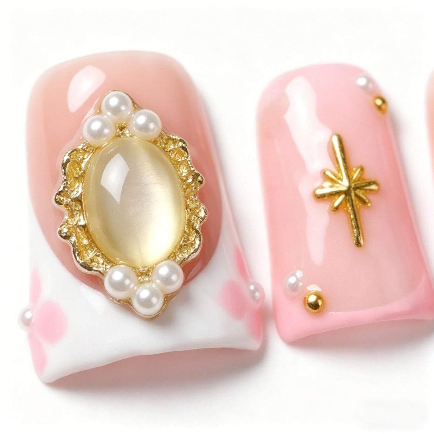 Handmade Press on Nails 3D Cute Glue on Nails for Women, Luxury Duck Nail Art Design, Fake Nails with 3D Nail Charms Size M 6