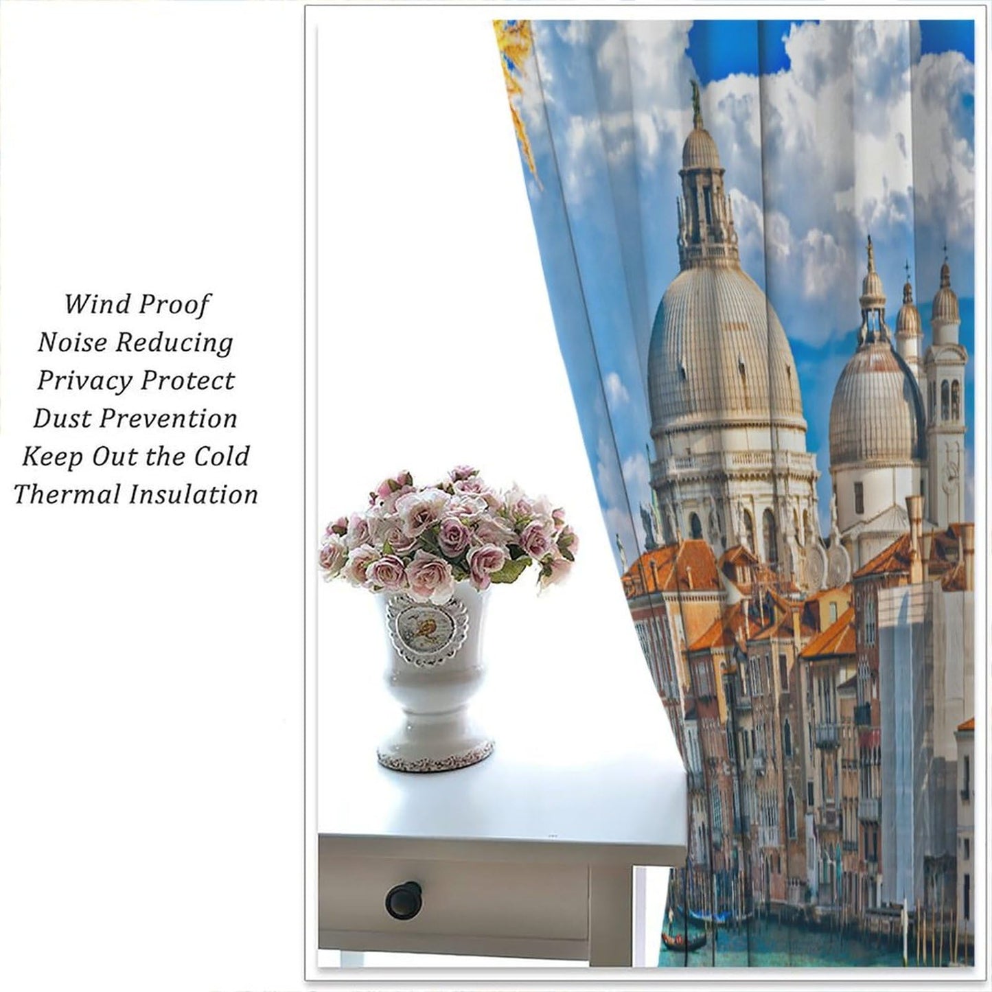 European Scenery Blackout Curtains,Venice Italy City Autumn Landscape Print Window Drapes for Bedroom Living Room Kitchen Cafe Office Set 2 Panels,42x45 Inches, Style-6