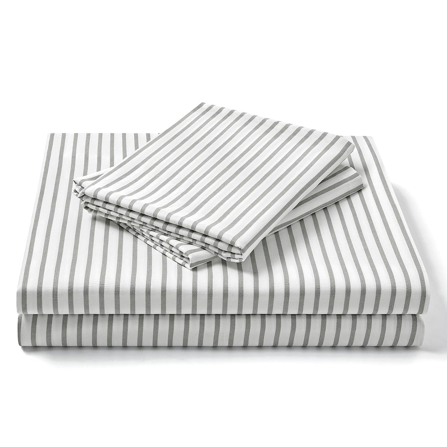 FreshCulture King Size Sheets Set - Ultra Soft Striped Microfiber Sheets - Deep Pockets up to 16" - Easy Care - Hotel Luxury 4 Piece Set, Stripe Grey