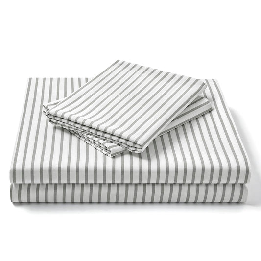 FreshCulture King Size Sheets Set - Ultra Soft Striped Microfiber Sheets - Deep Pockets up to 16" - Easy Care - Hotel Luxury 4 Piece Set, Stripe Grey