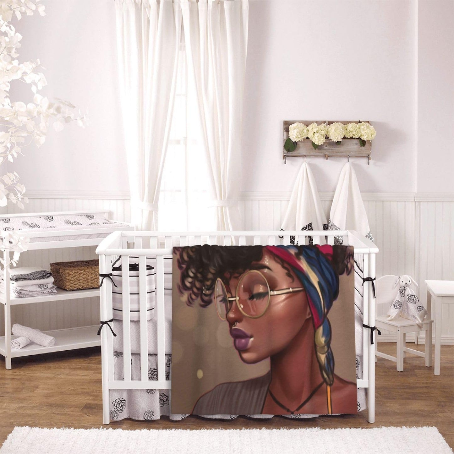 Abucaky African American Black Girl Fleece Throw Blanket Ultra Soft Cozy Afro Woman Decorative Flannel Blanket for Home Bed Couch Chair Travel 50x40in