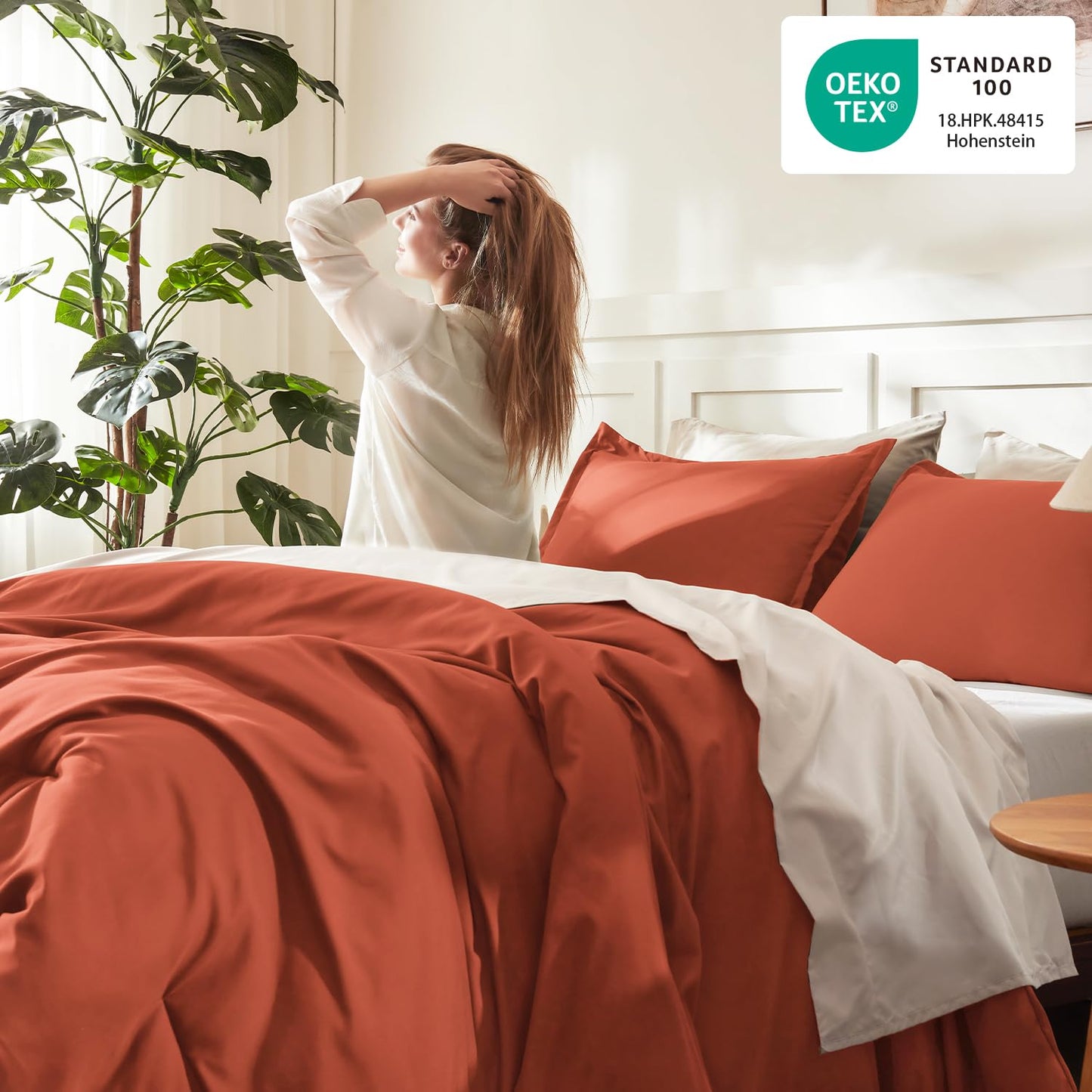 Litanika Comforter King Size Bed Set Burnt Orange, 3 Pieces Terracotta Boho Lightweight Fluffy Solid Bedding Comforter Set, Rust All Season (104x90In Comforter & 2 Pillowcases)