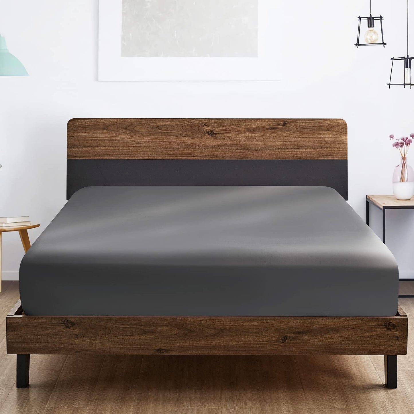 FreshCulture Queen Fitted Sheet - Hotel Quality, Ultra Soft & Breathable Brushed Microfiber, Deep Pocket, Cooling Fitted Sheets for Queen Size Bed (Dark Grey)