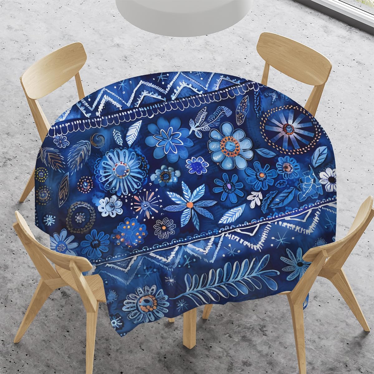 LCLJJDMBM Square Vinyl Stain-Resistant Tablecloth with Tribe,Waterproof Oil-Proof Wipeable Table-Cover,Party Picnic Dinner Decor BBQ 52'' Decorative Pattern Blue Flower