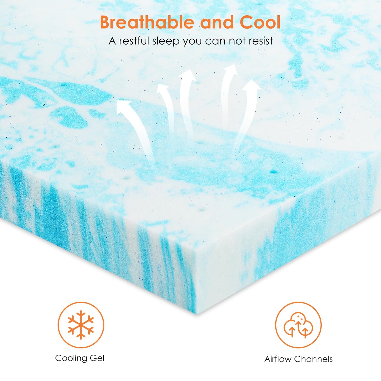 Sweetcrispy Mattress Topper King, 3 Inch Thick Memory Foam Gel Infused Cooling Pad for Pressure Relieve for King Size Bed, Sleeper Sofa, RV, Camper, CertiPUR US Certified, Ventilated and Breathable