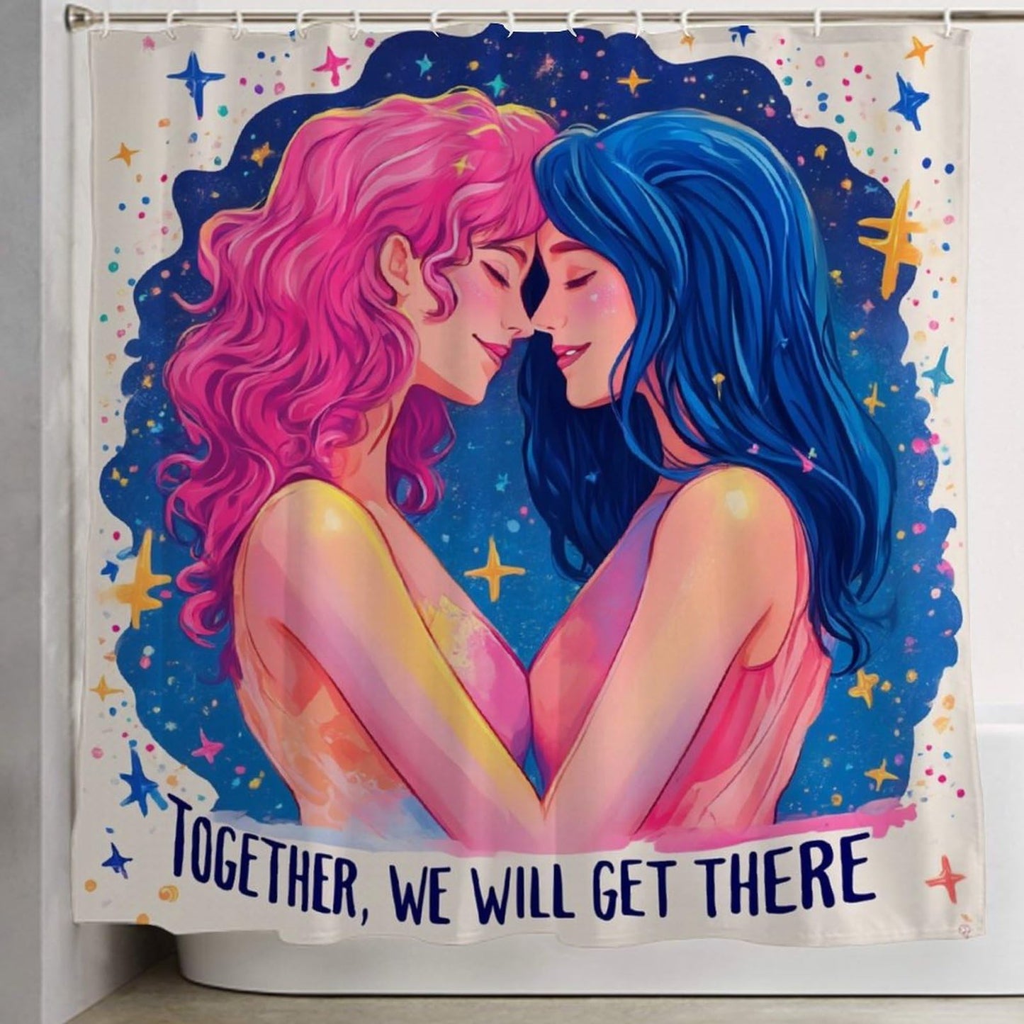 100% BLUE COLLAR Fashion Hotel Waterproof Lesbian LGBT Girl Pride Love Bathroom Shower Curtain with Hooks, 72"x 70"