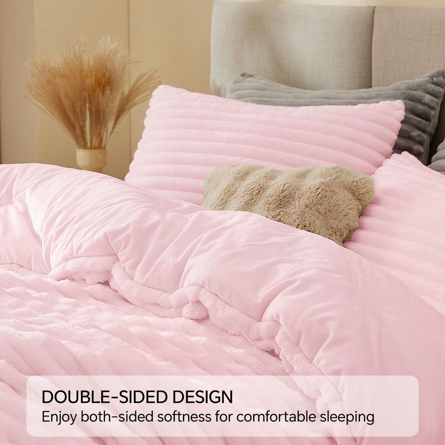BEDELITE Fleece Queen Comforter Set -Super Soft & Warm Fluffy Cherry Blossom Bedding, Luxury Fuzzy Heavy Bed Set for All Season with 2 Pillow Cases