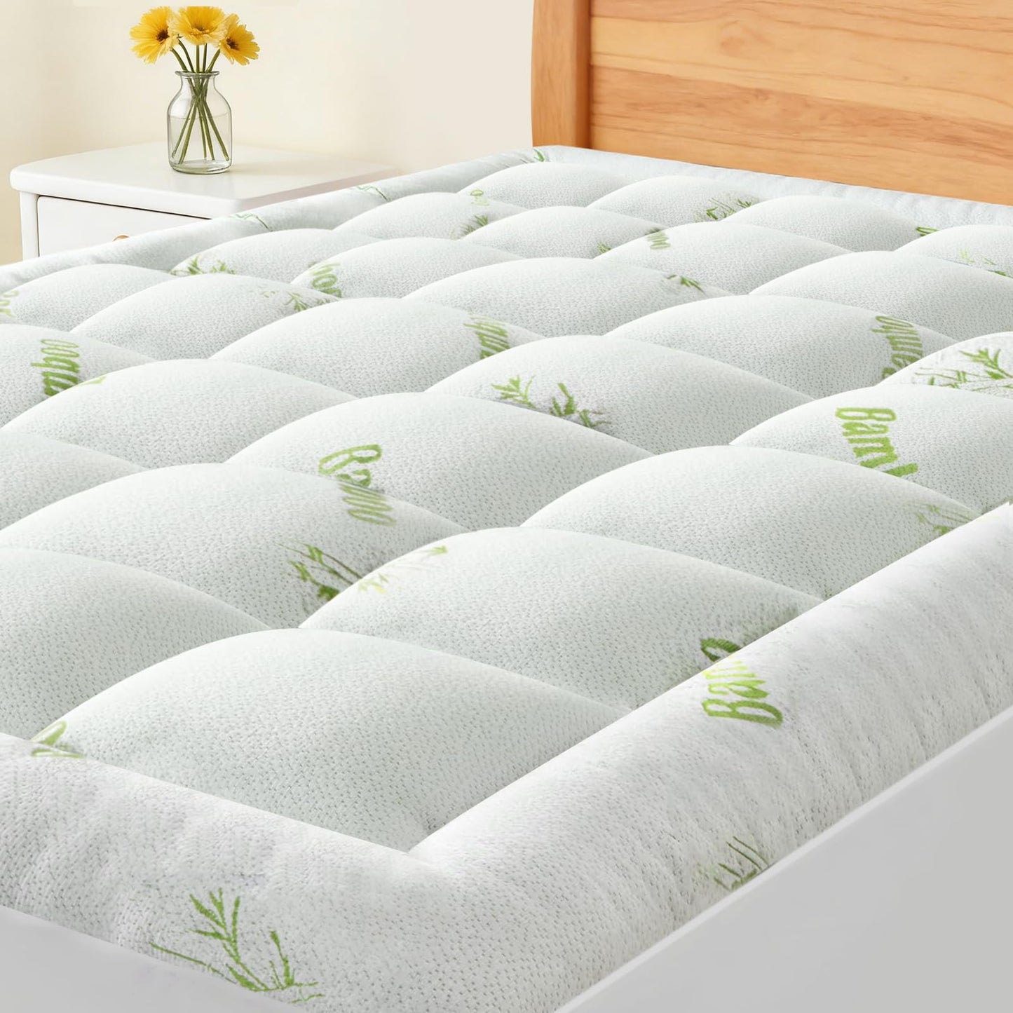 OLIXIS Mattress Topper Full, Bamboo Viscose Ultra Soft Mattress Protector with Stretchable Pockets, Cooling Pillow Top Mattress Pad Breathable, Mattress Cover for Back Pain Relief, Hot Sleepers
