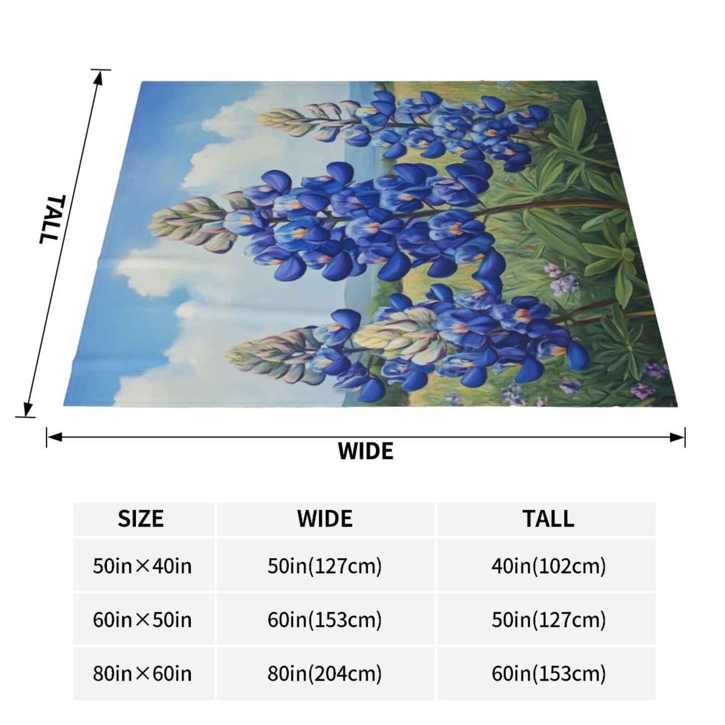 Qycazzw Bluebonnet Wildflower Blanket Gifts for Women Kids, Country Theme Flannel Blankets, Warm Cozy Soft Throw for Bedroom, Camping, Couch, Decor 50x60 in